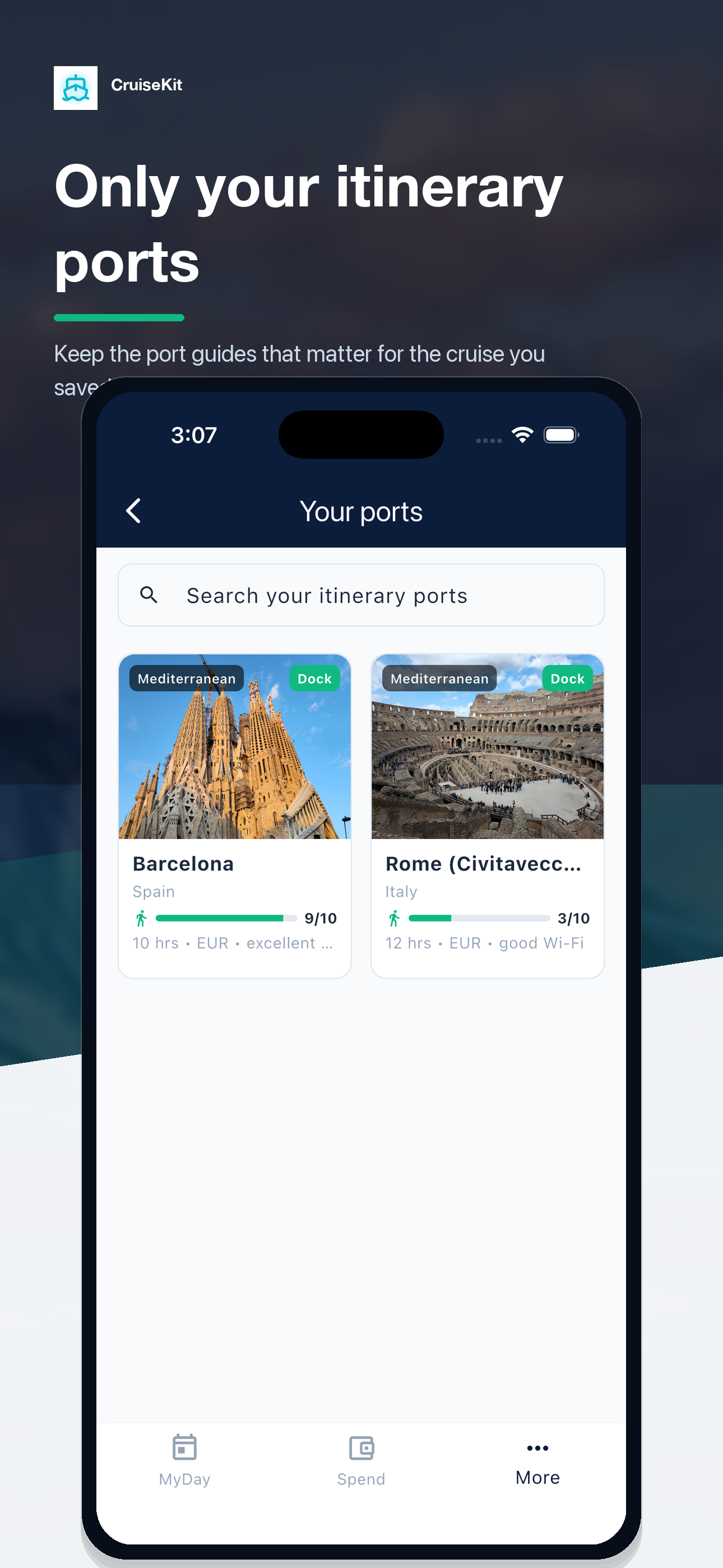 Your ports screen in CruiseKit