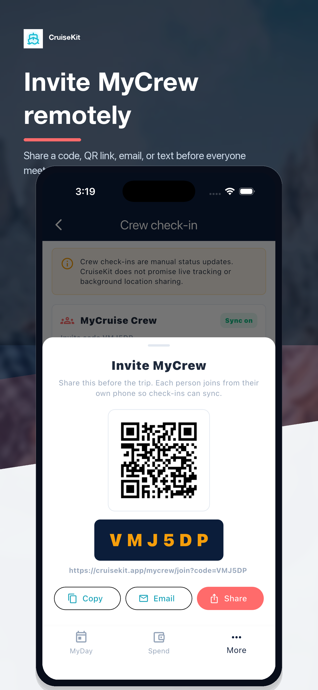 MyCrew invite screen in CruiseKit