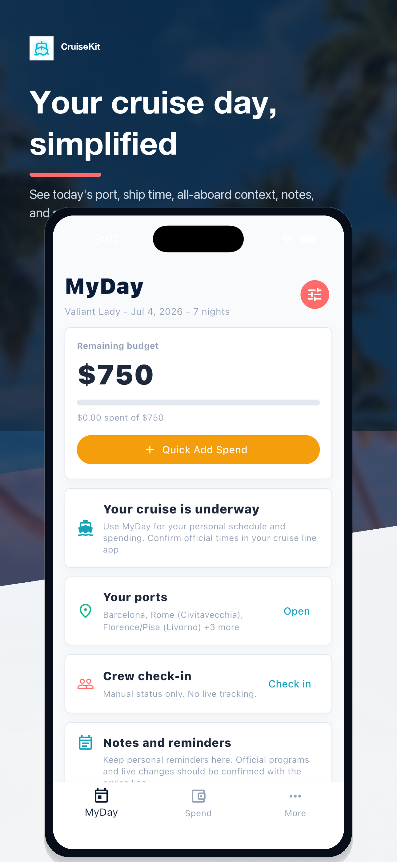 CruiseKit MyDay app screenshot