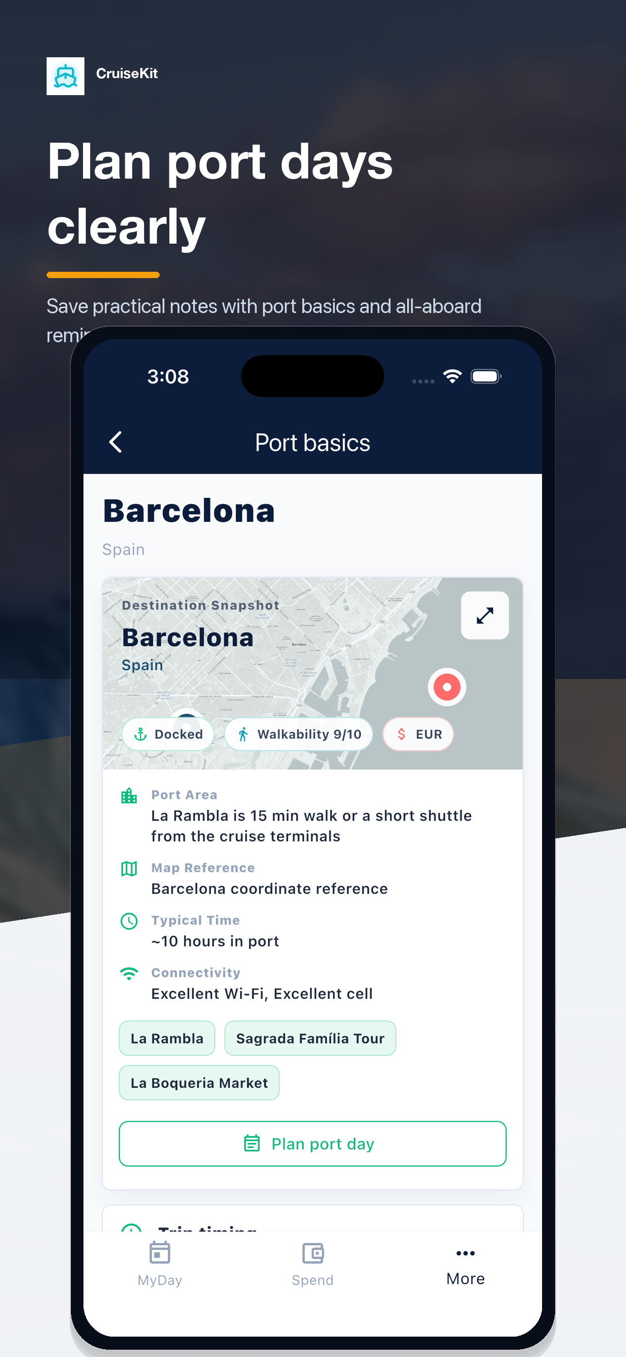 Port guide screen in CruiseKit