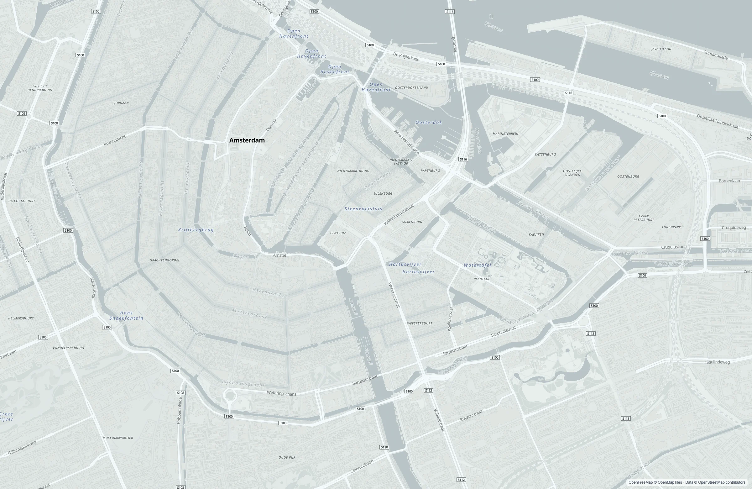 Static street map of the Amsterdam, Netherlands port area
