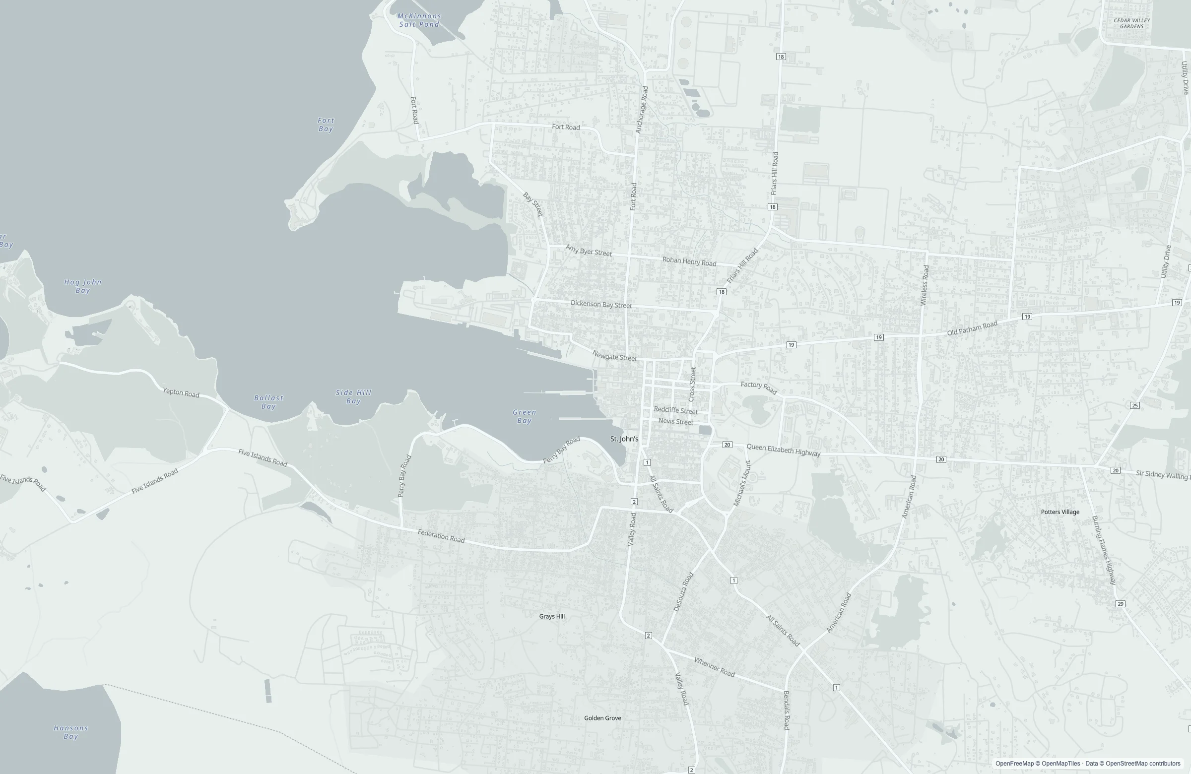 Street map of the St. John's, Antigua port area