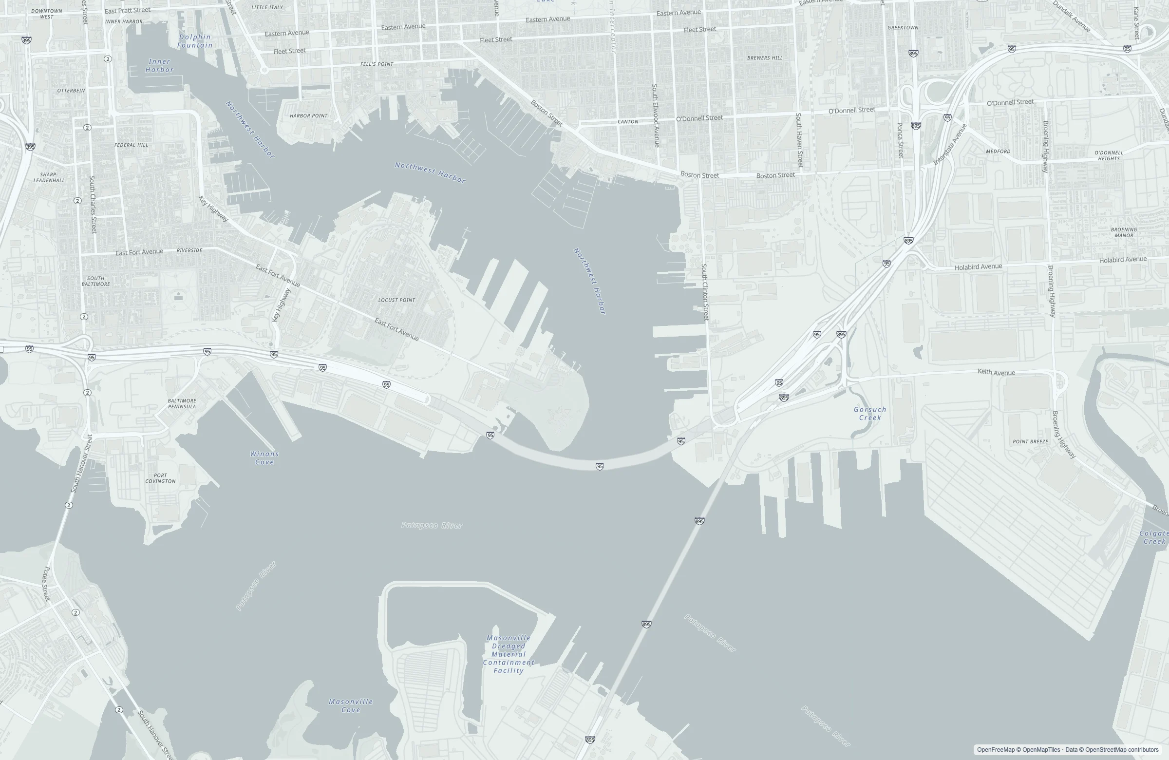 Street map of the Baltimore, United States port area