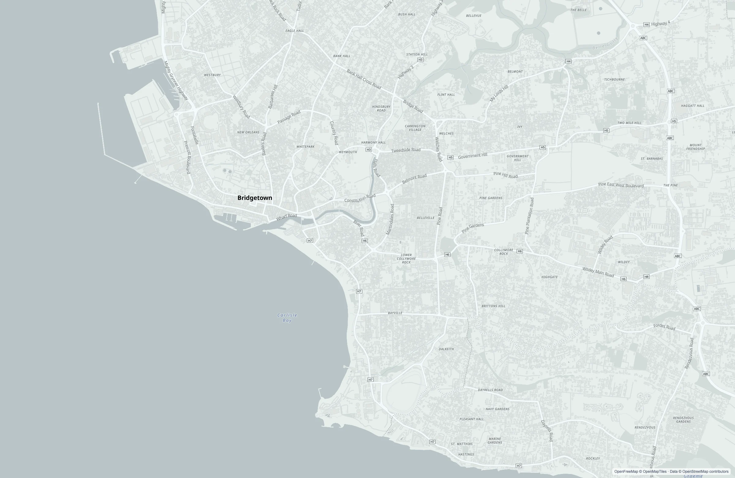 Street map of the Bridgetown, Barbados port area