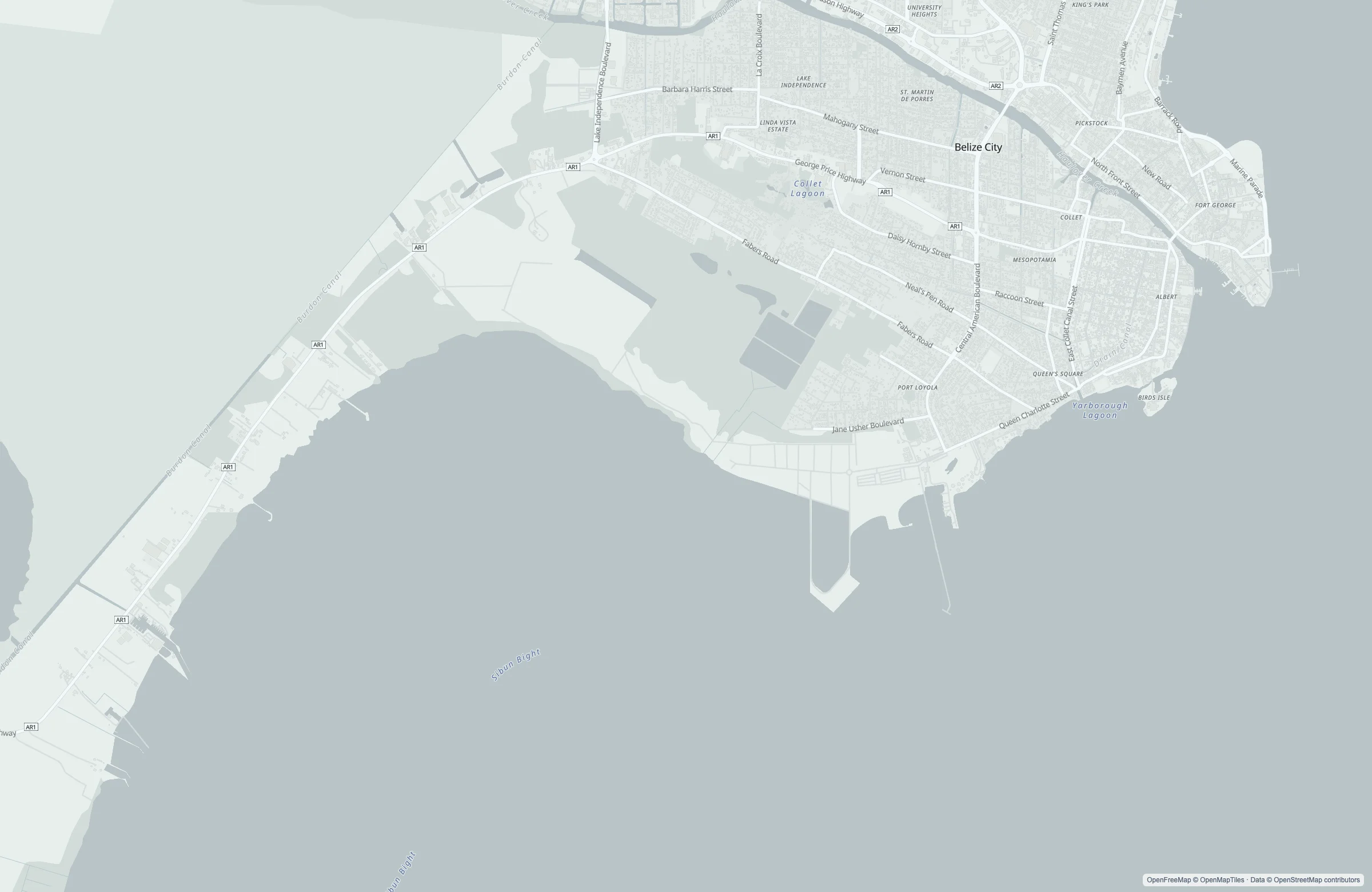Street map of the Belize City, Belize port area
