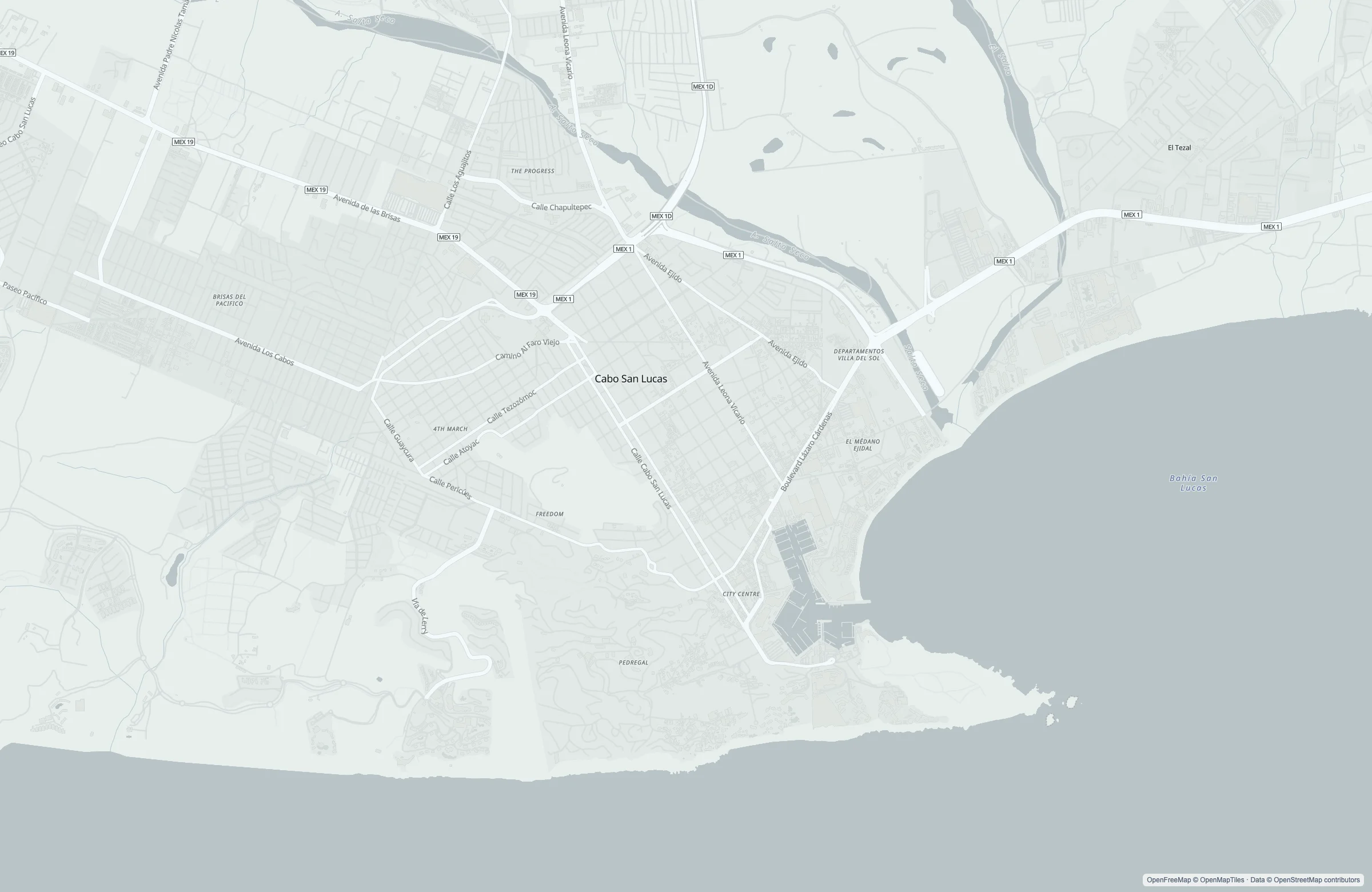 Static street map of the Cabo San Lucas, Mexico port area