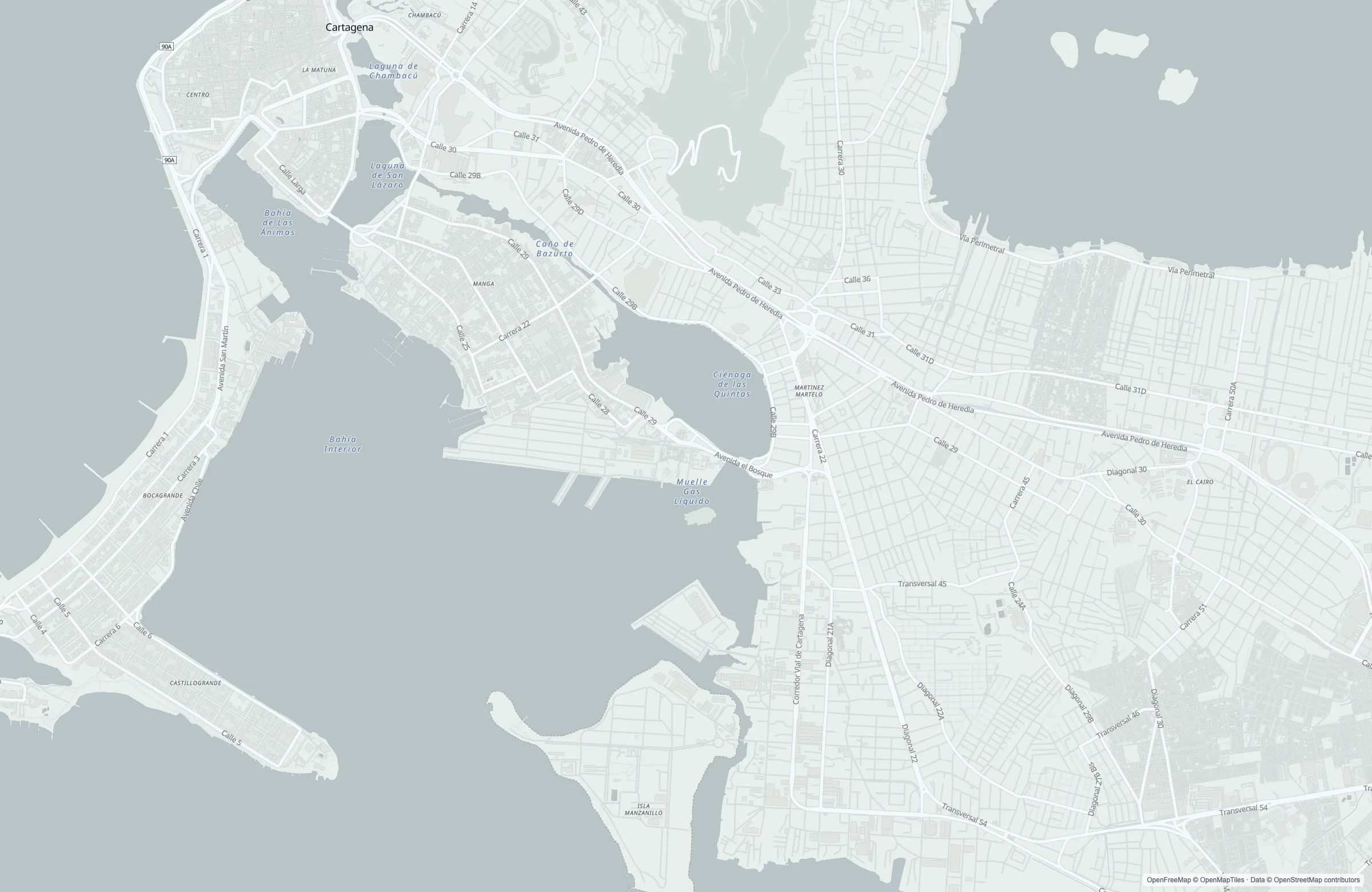 Street map of the Cartagena, Colombia port area