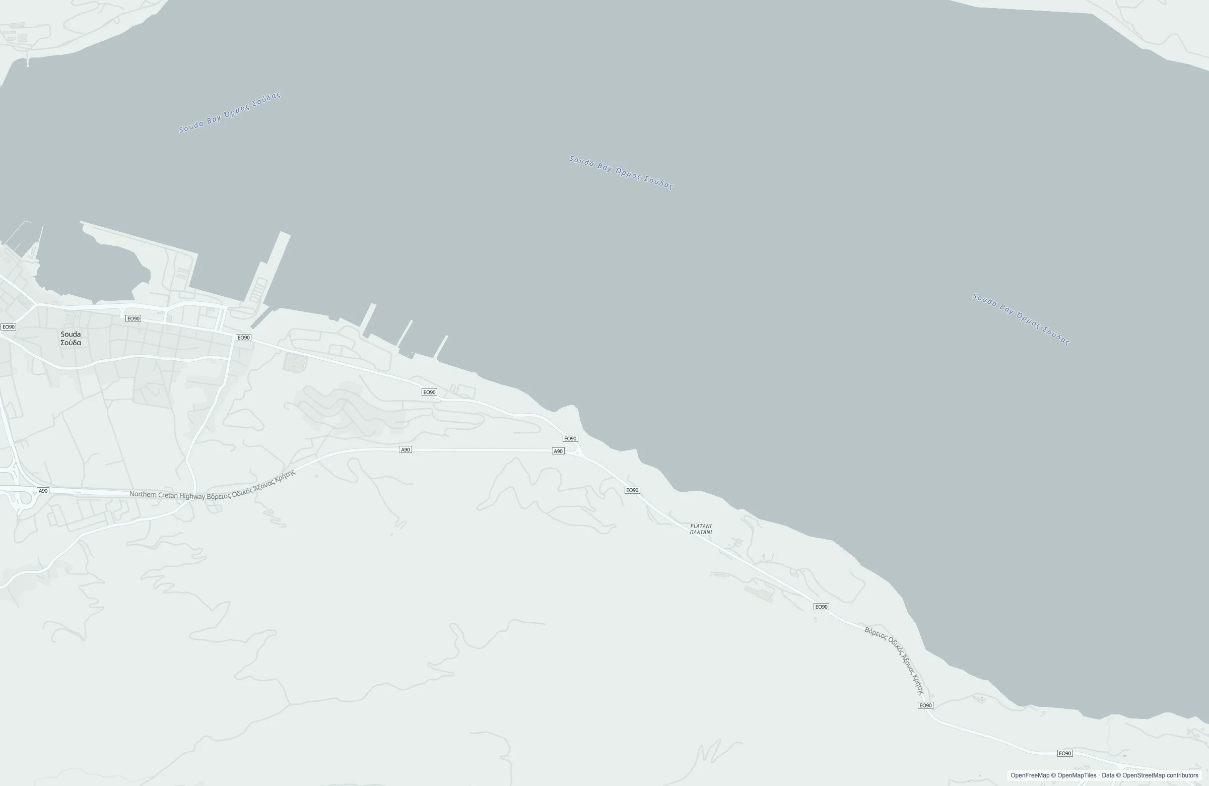 Street map of the Chania (Souda), Greece port area