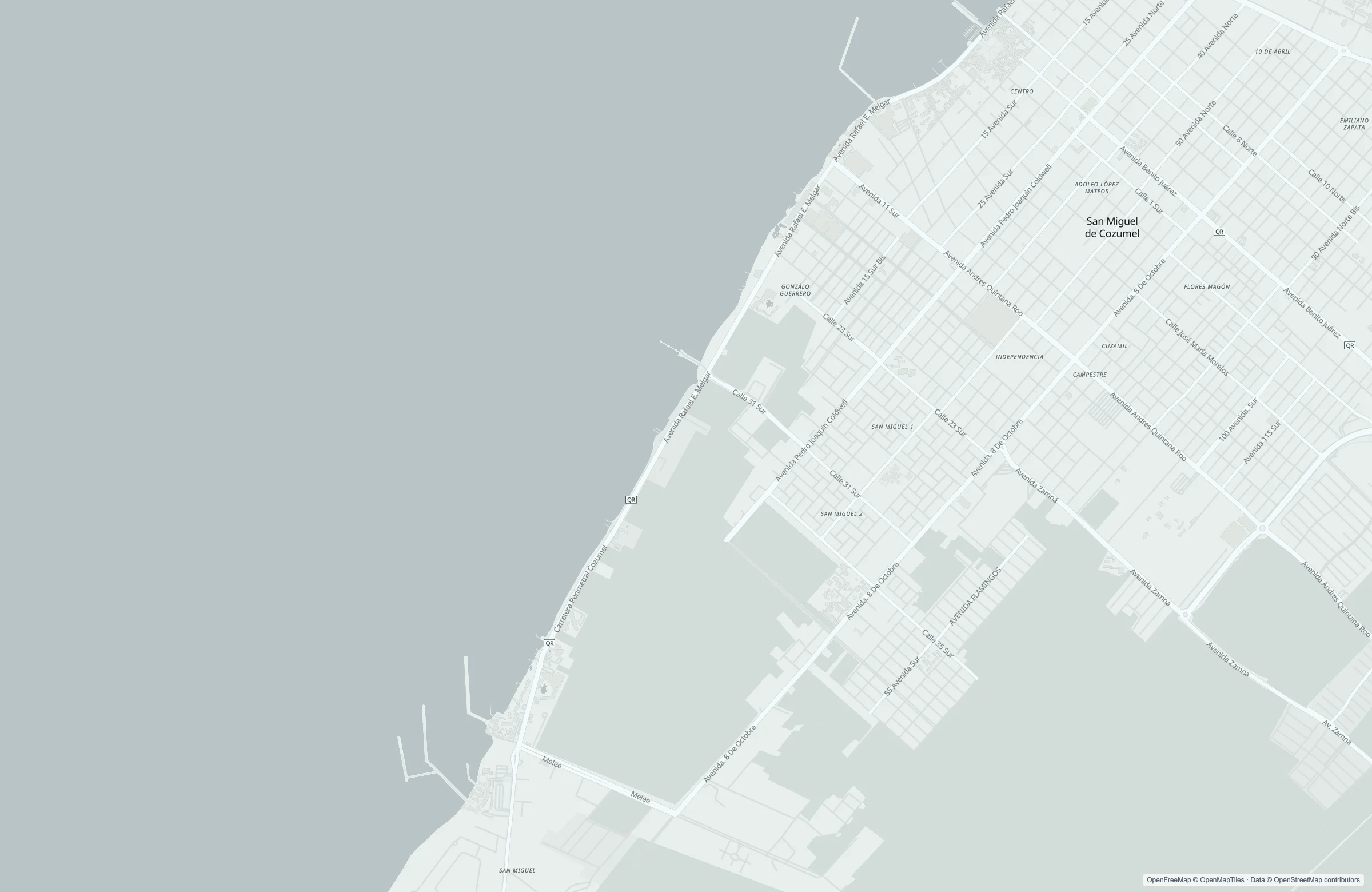 Street map of the Cozumel, Mexico port area