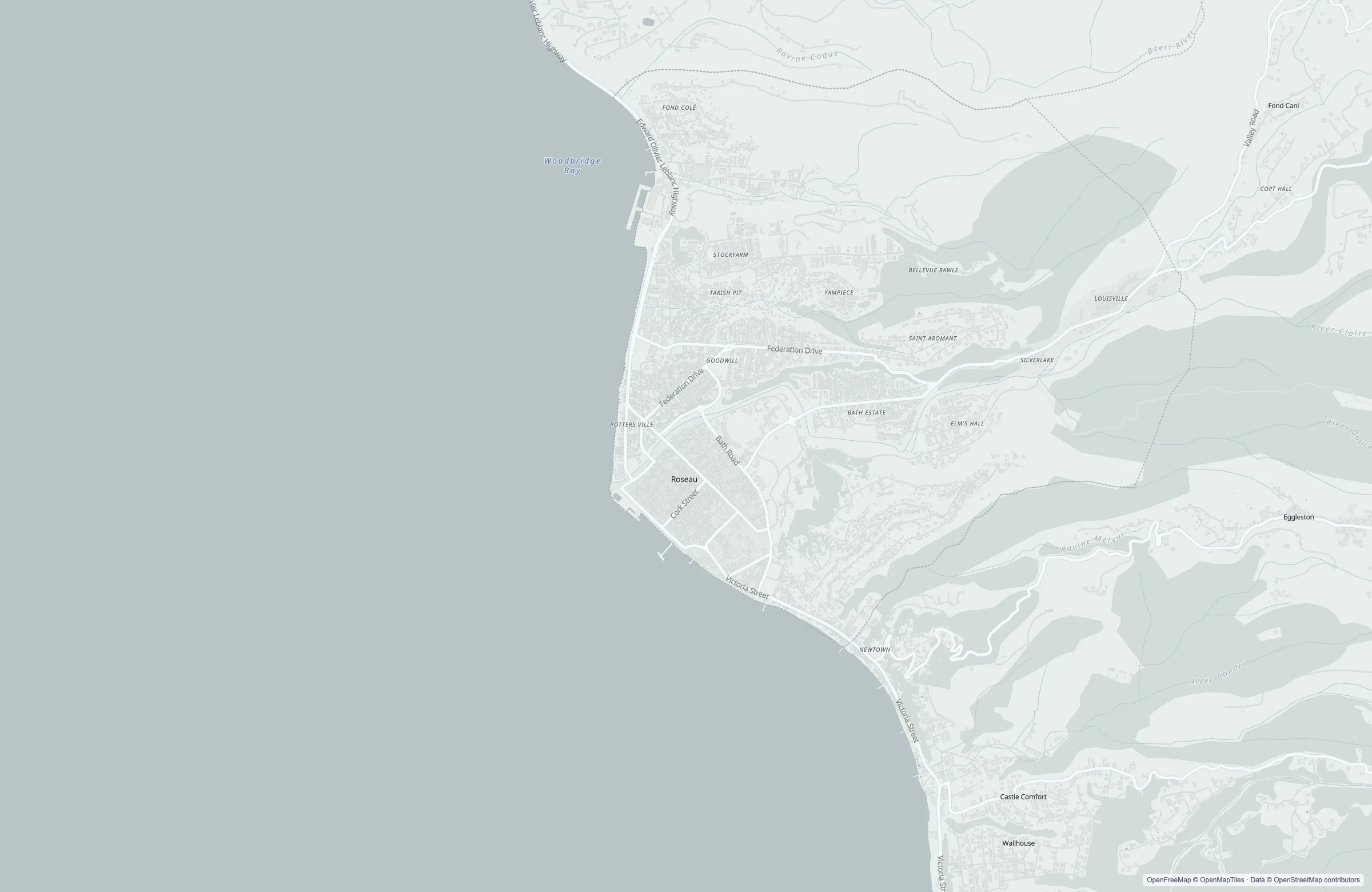Street map of the Dominica, Dominica port area