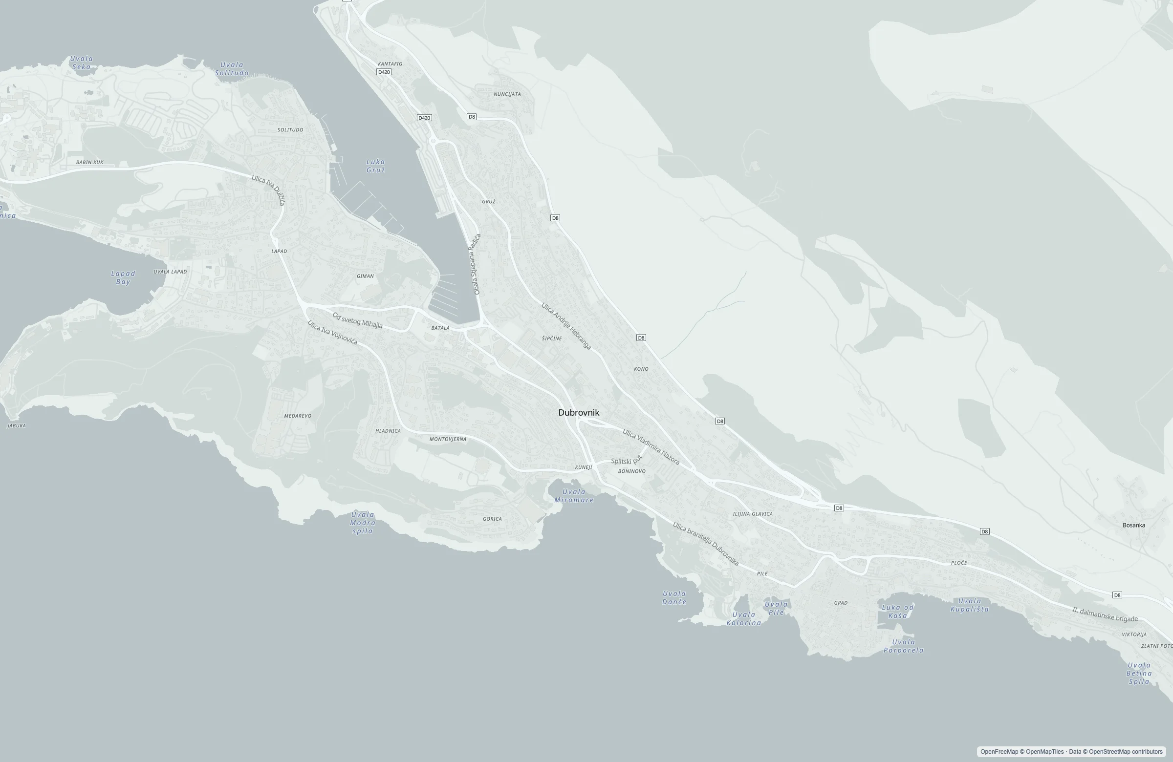 Static street map of the Dubrovnik, Croatia port area