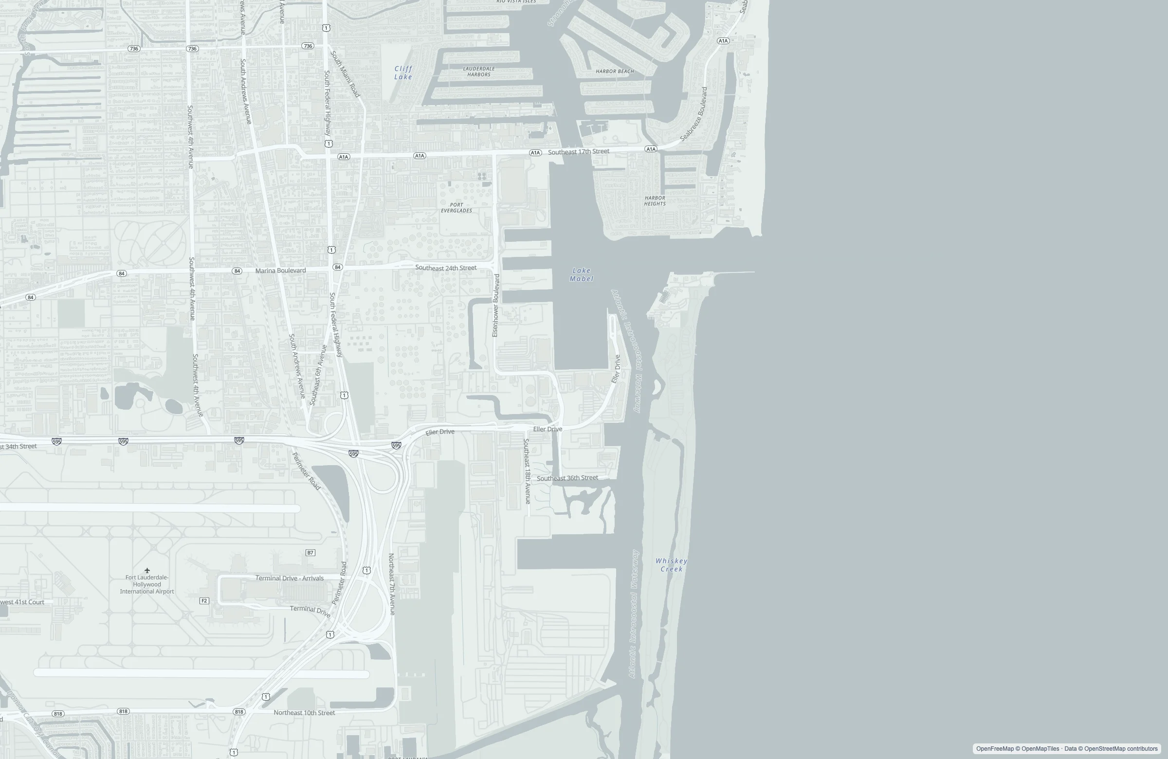 Street map of the Fort Lauderdale, United States port area