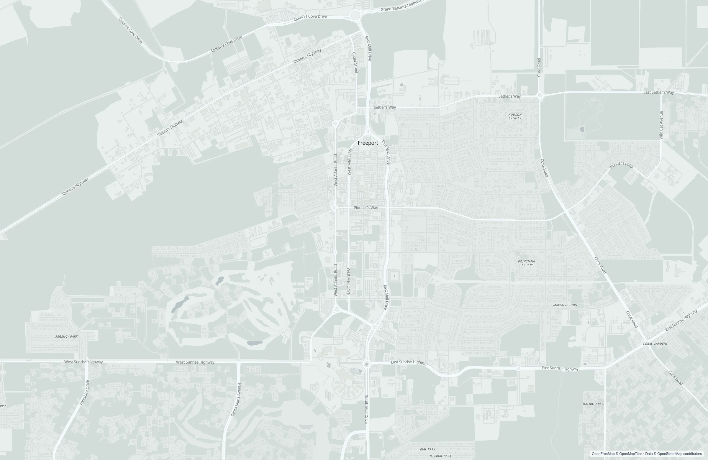 Street map of the Freeport, Bahamas port area