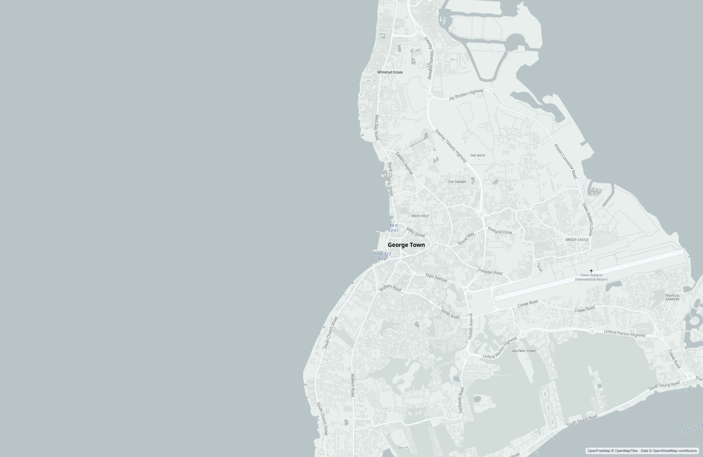Street map of the Grand Cayman, Cayman Islands port area