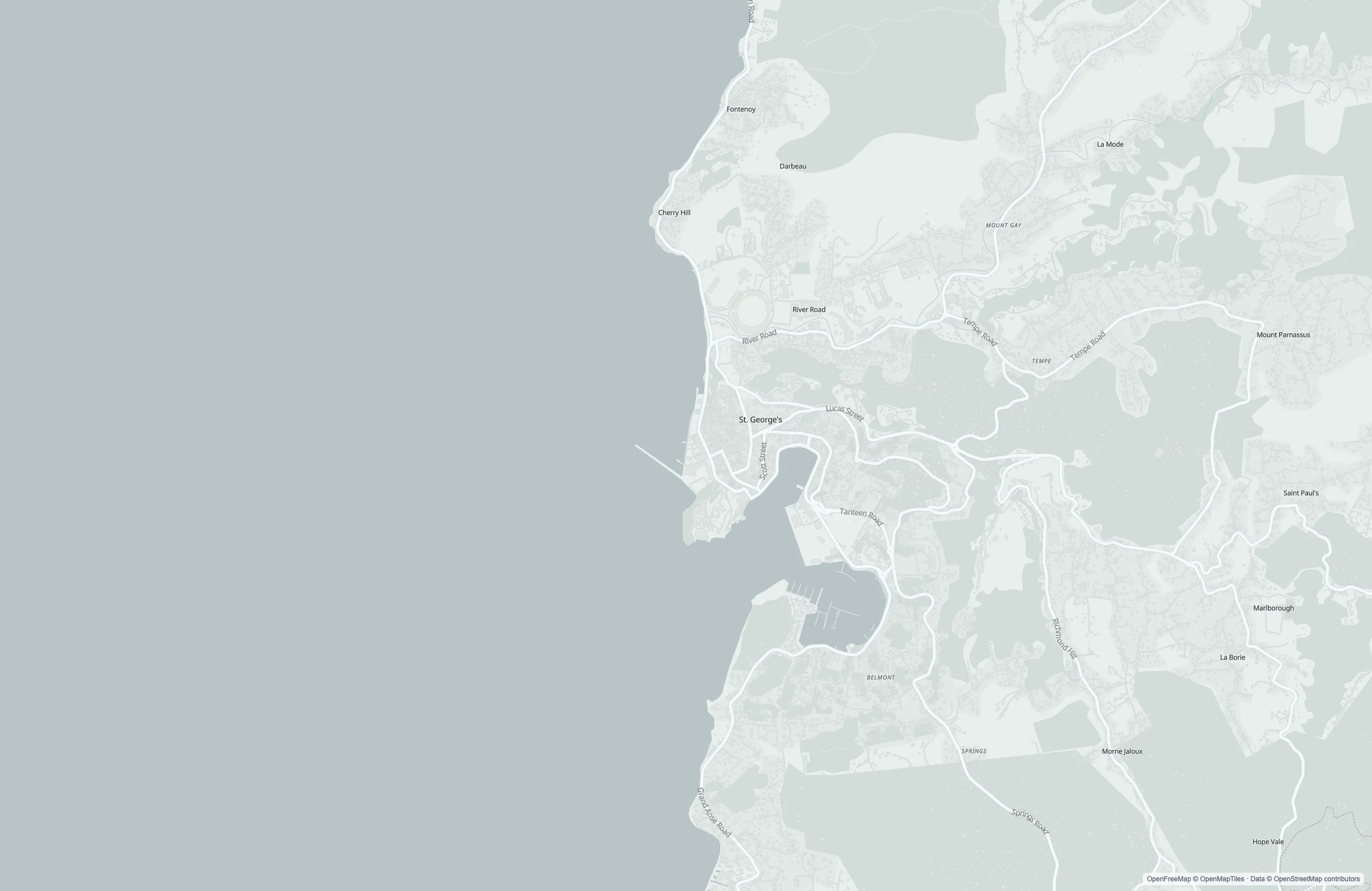 Street map of the St. George's, Grenada port area