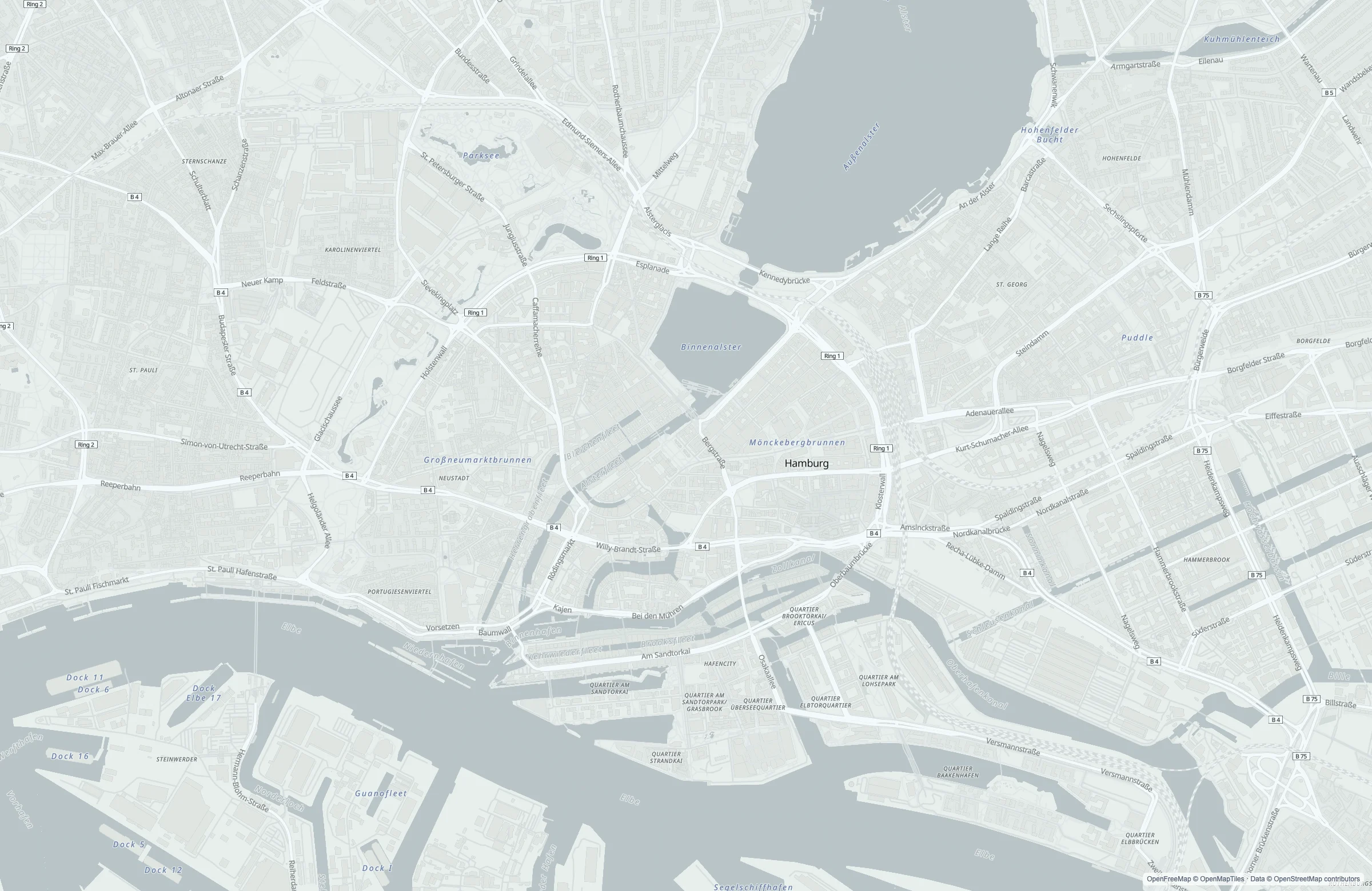 Street map of the Hamburg, Germany port area