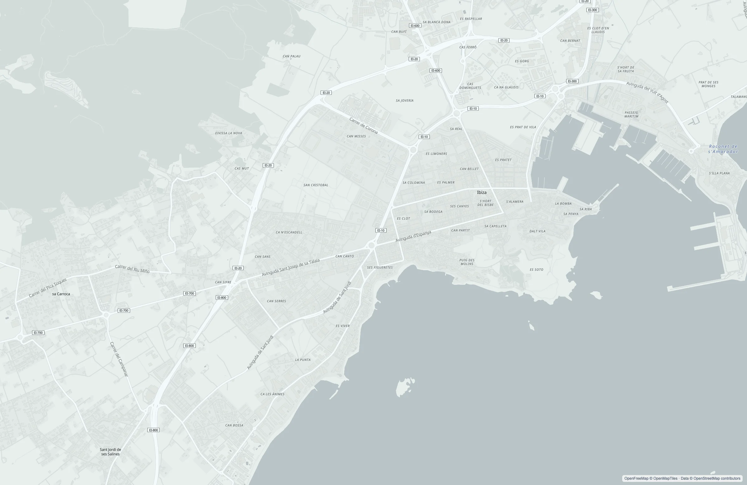Static street map of the Ibiza, Spain port area