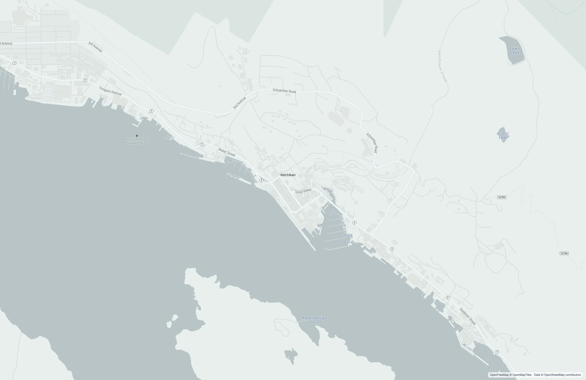 Street map of the Ketchikan, United States port area