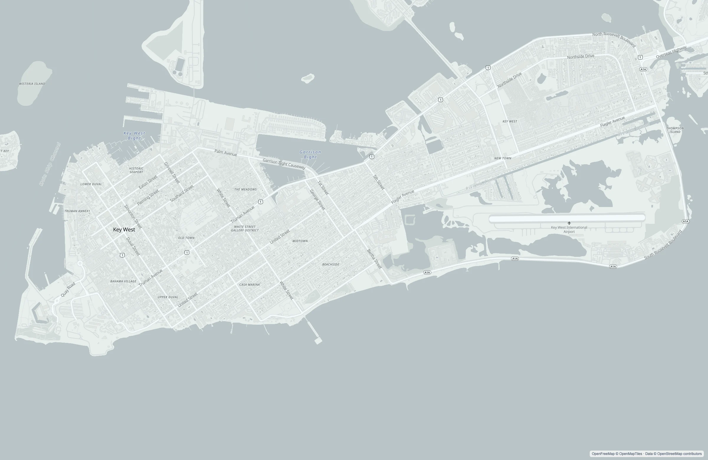 Street map of the Key West, United States port area