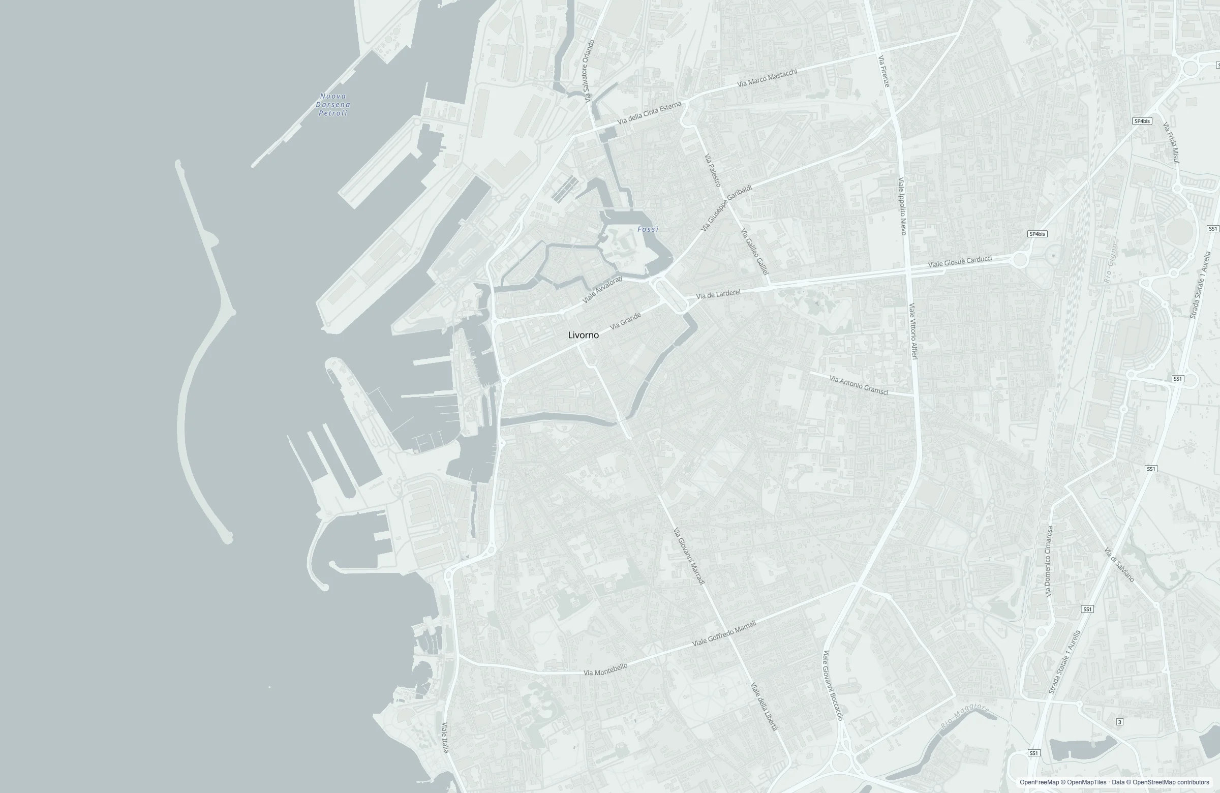 Static street map of the Livorno, Italy port area
