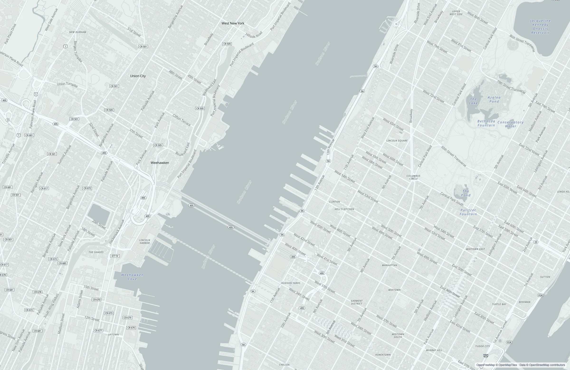 Street map of the Manhattan, United States port area