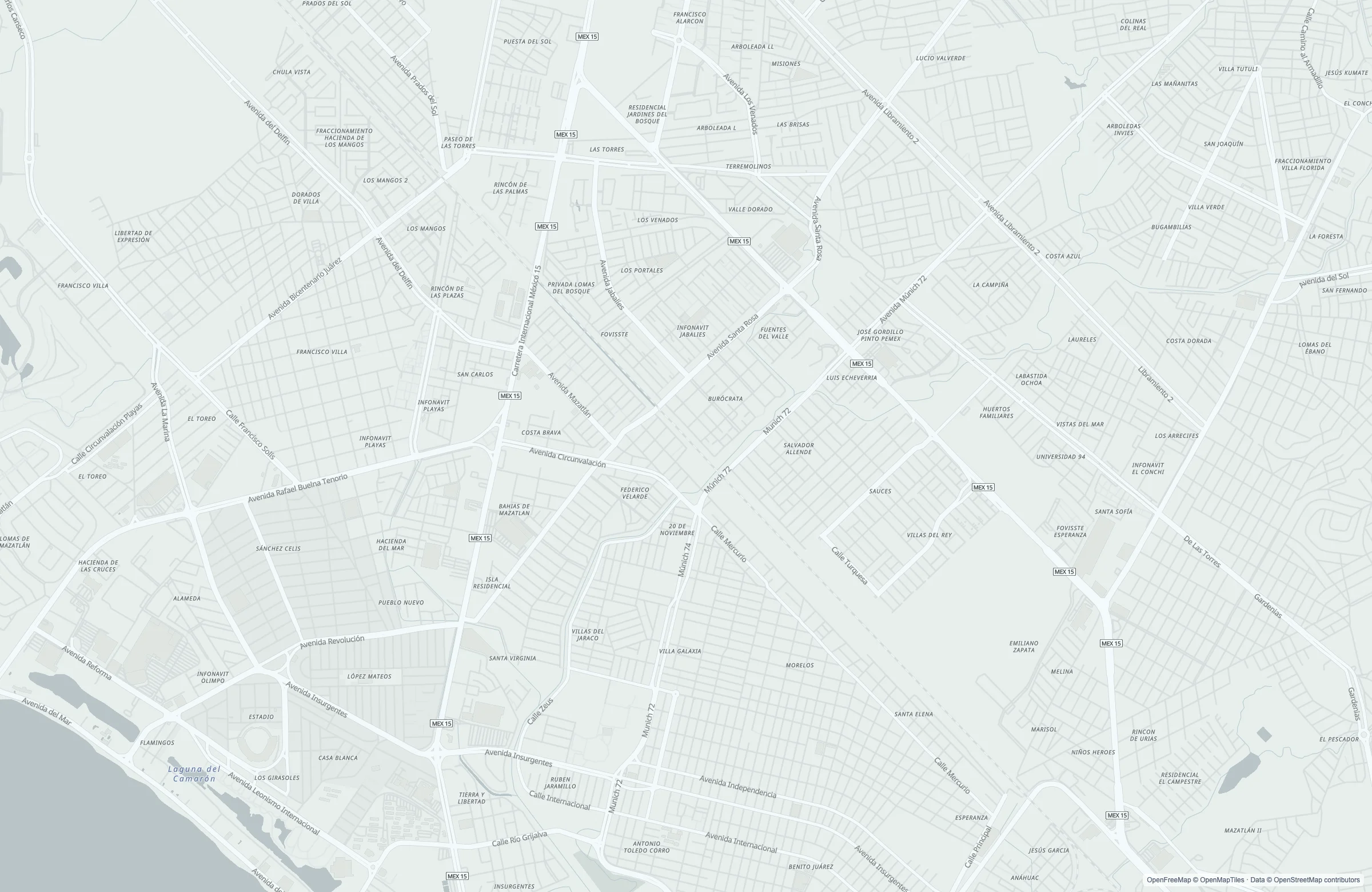 Static street map of the Mazatlan, Mexico port area