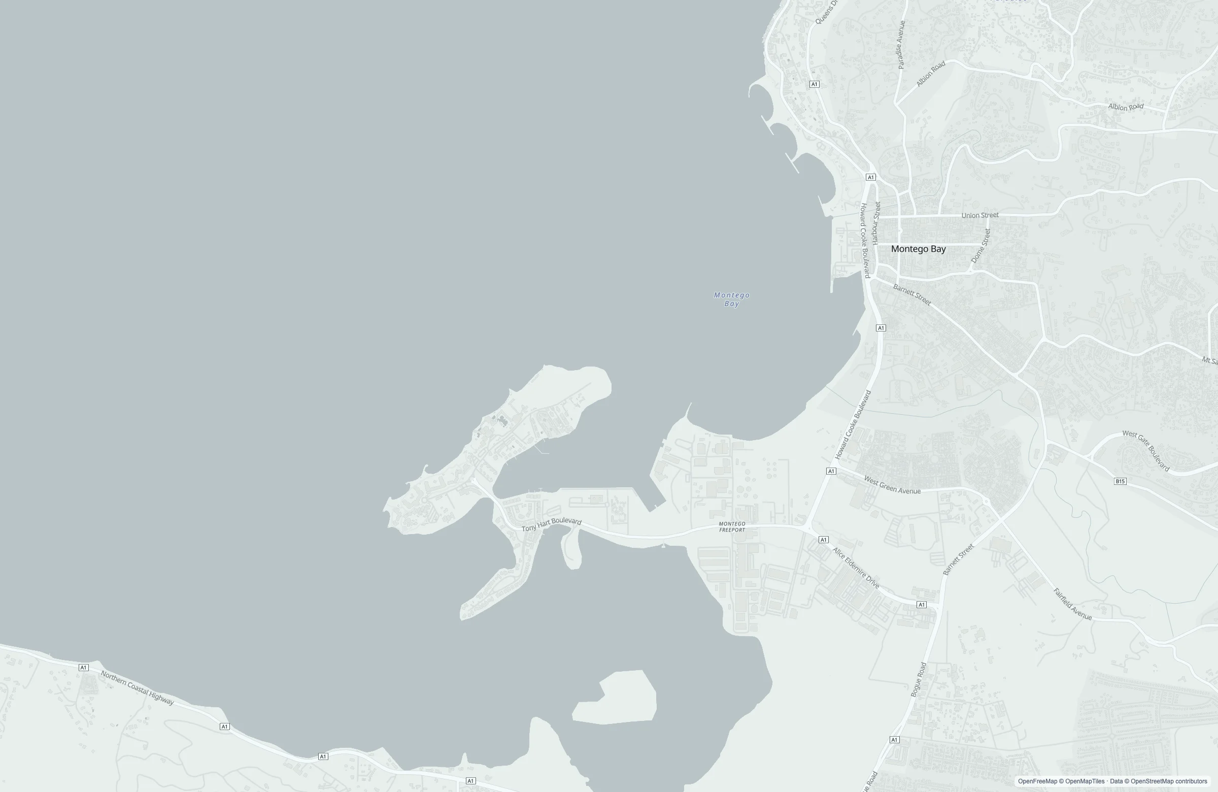 Street map of the Montego Bay, Jamaica port area