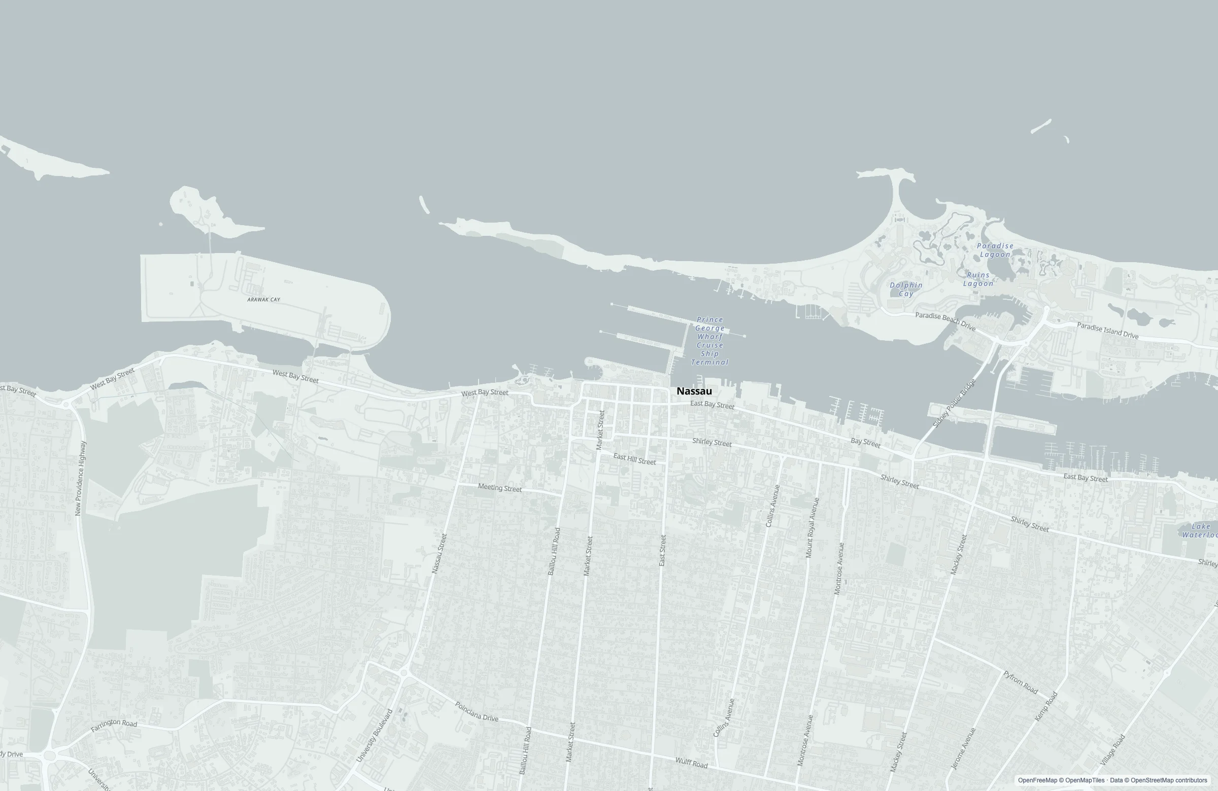 Street map of the Nassau, Bahamas port area