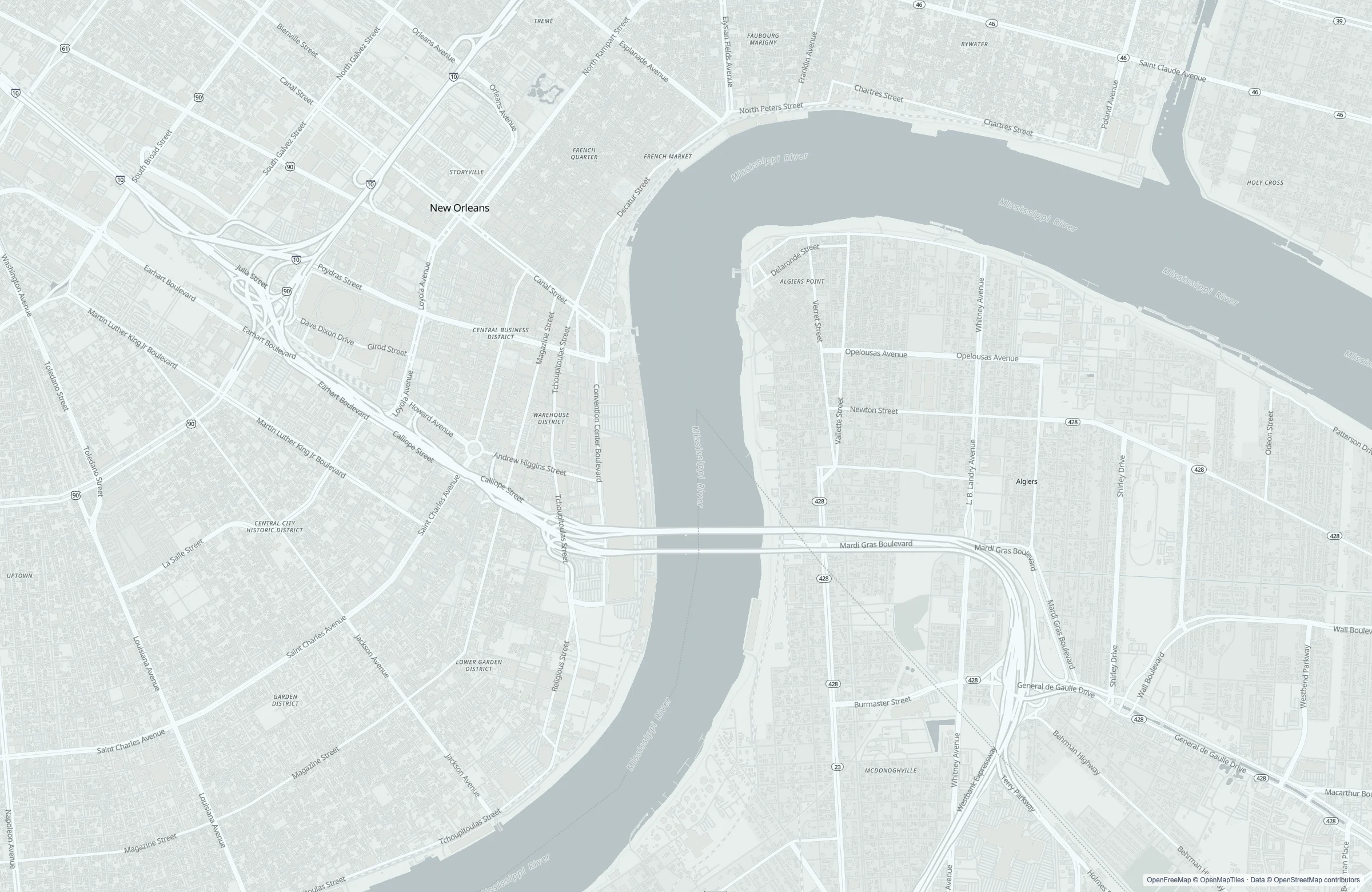 Street map of the New Orleans, United States port area