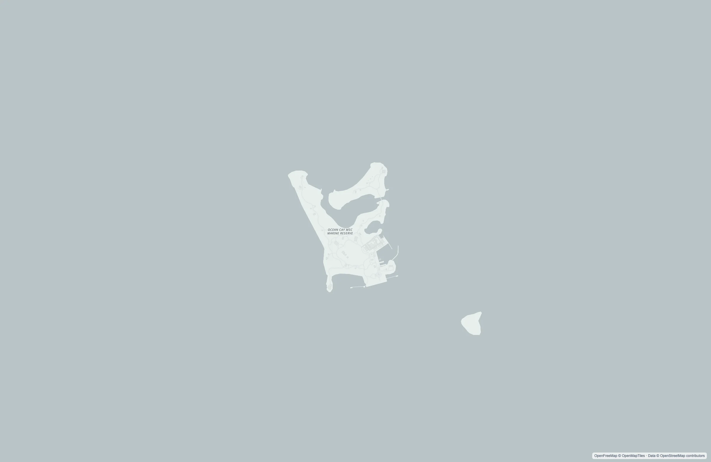 Street map of the Ocean Cay MSC Marine Reserve, Bahamas port area