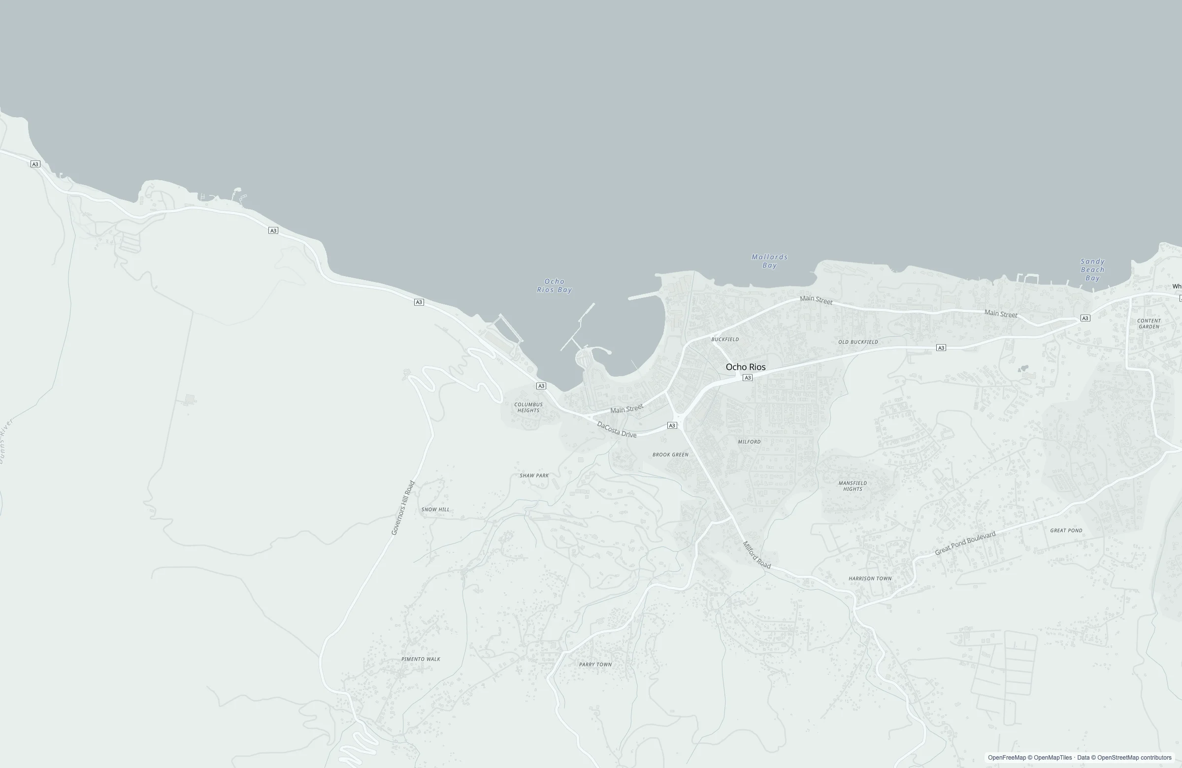 Street map of the Ocho Rios, Jamaica port area