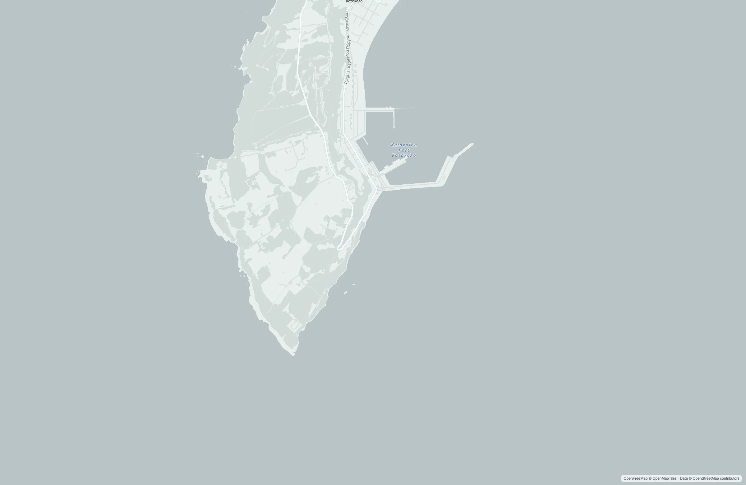 Street map of the Olympia (Katakolon), Greece port area
