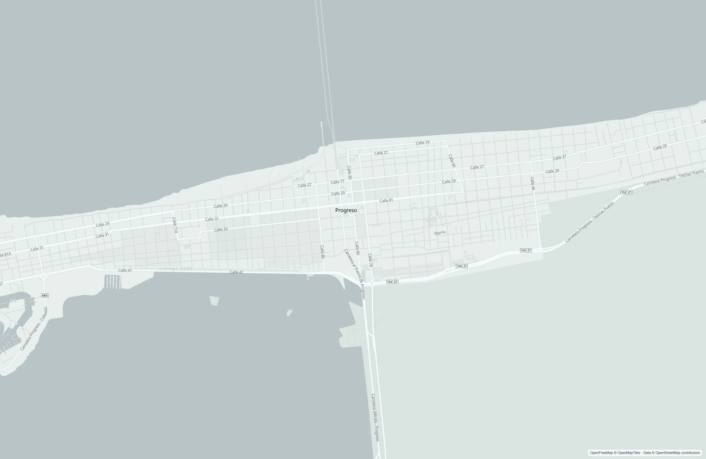 Street map of the Progreso, Mexico port area