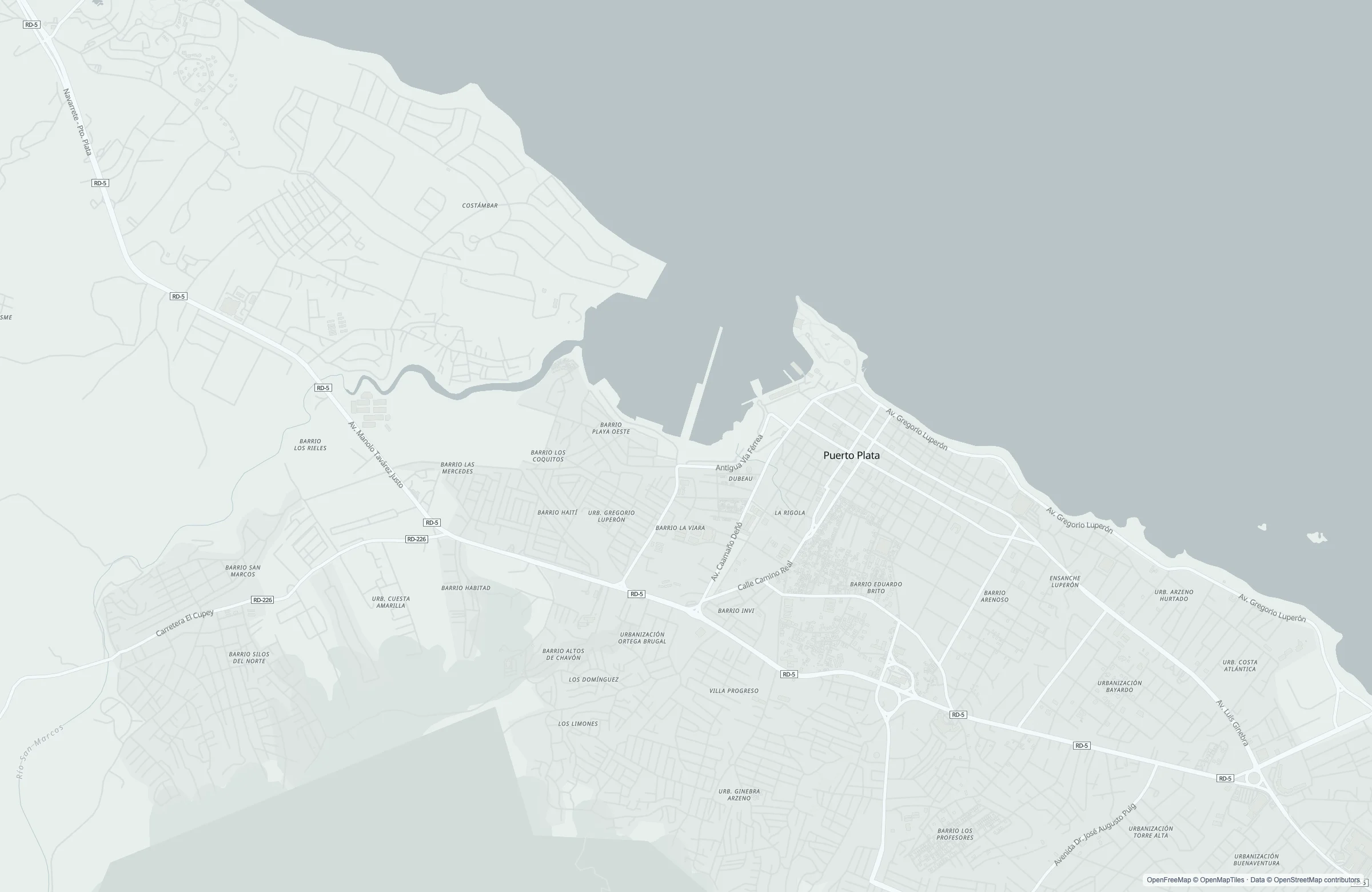 Street map of the Puerto Plata, Dominican Republic port area