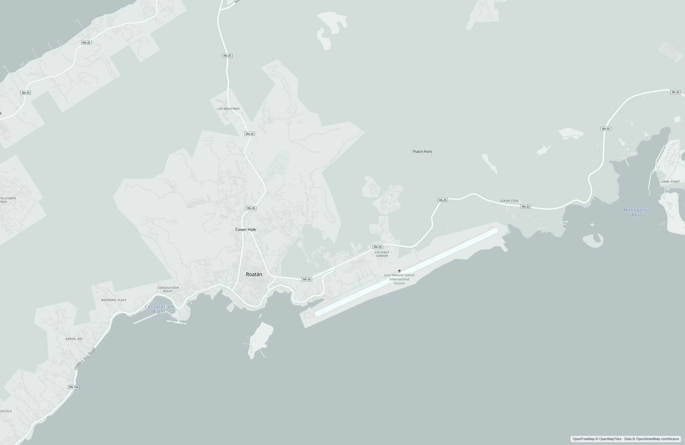 Street map of the Roatan, Honduras port area