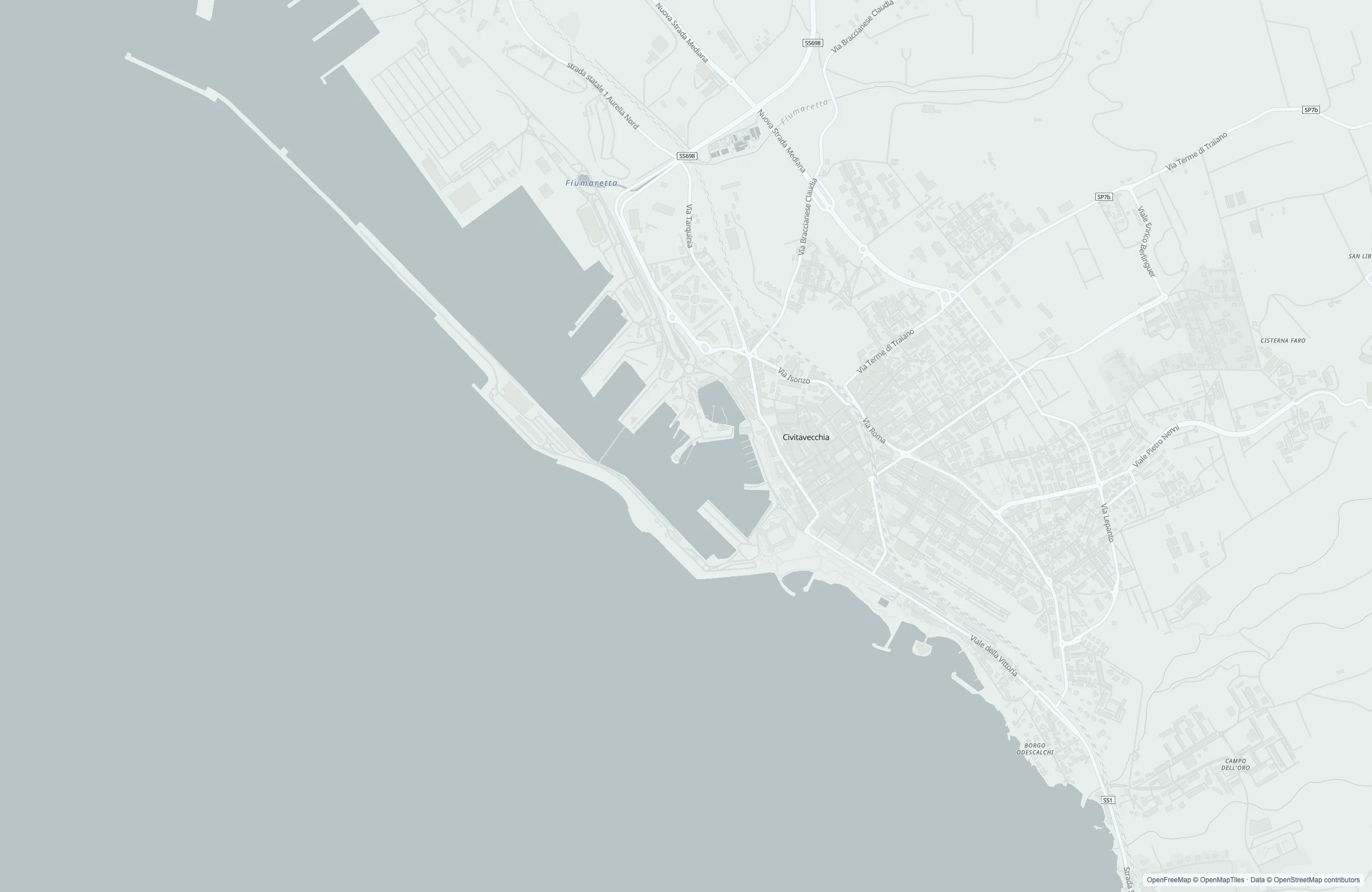 Street map of the Rome (Civitavecchia), Italy port area