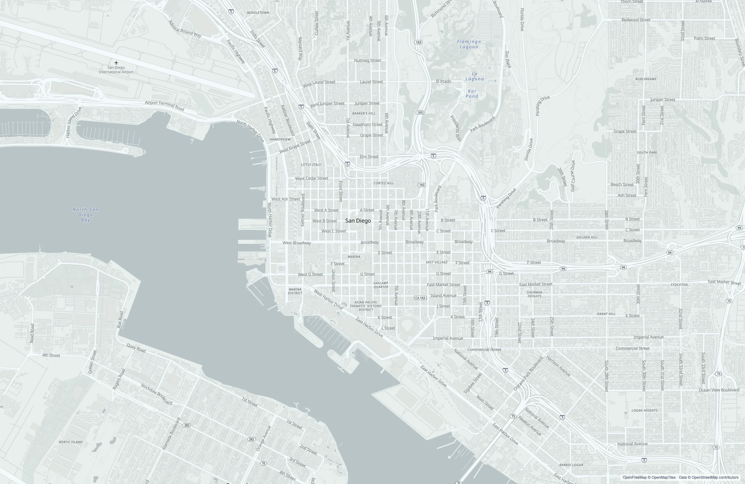 Static street map of the San Diego, United States port area