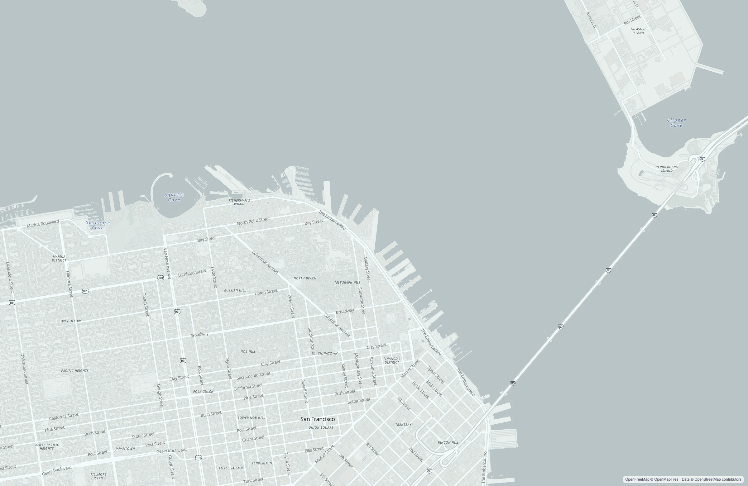 Static street map of the San Francisco, United States port area