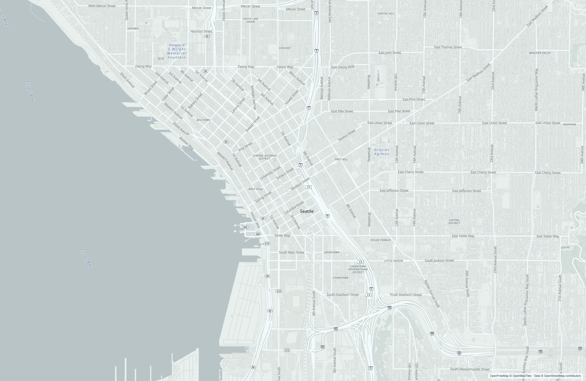 Street map of the Seattle, United States port area