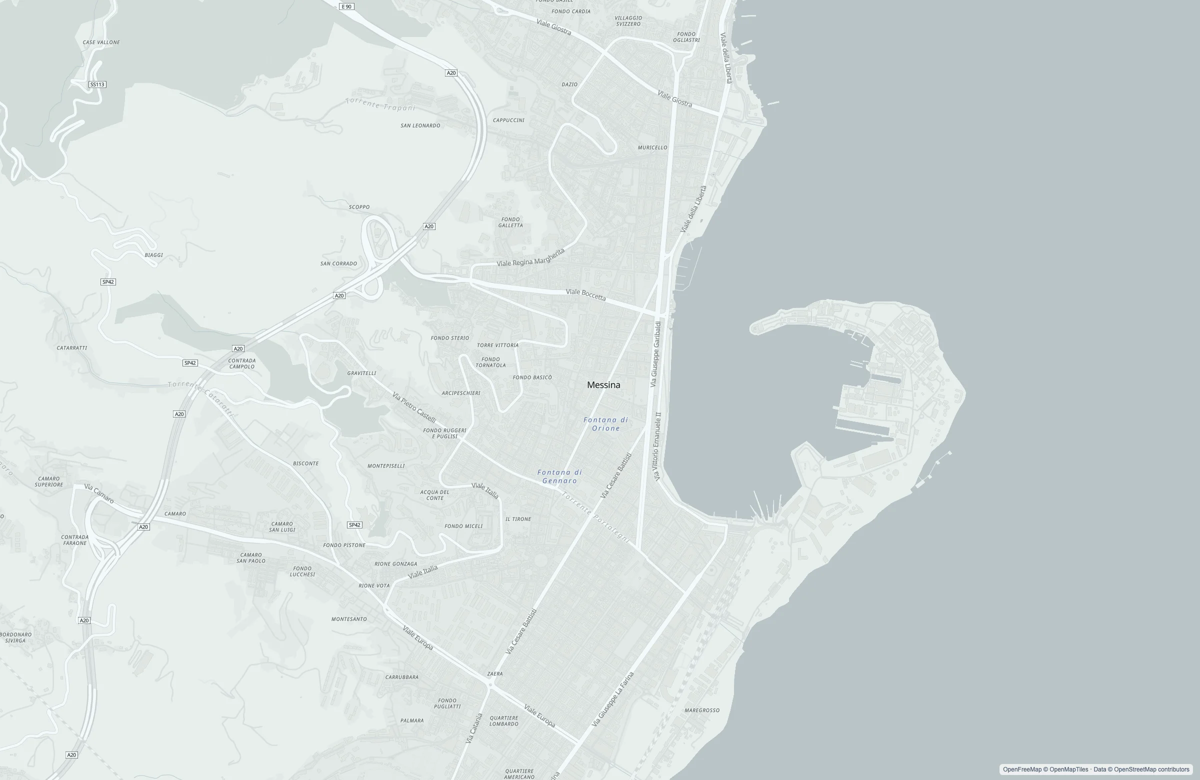 Street map of the Sicily (Messina), Italy port area