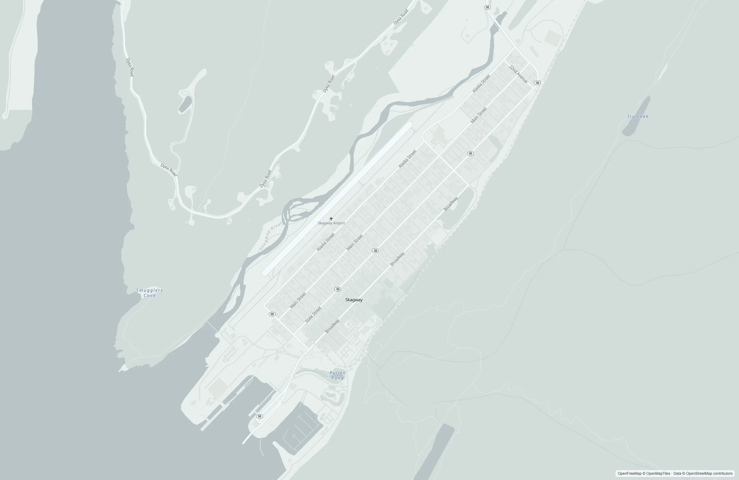 Street map of the Skagway, United States port area