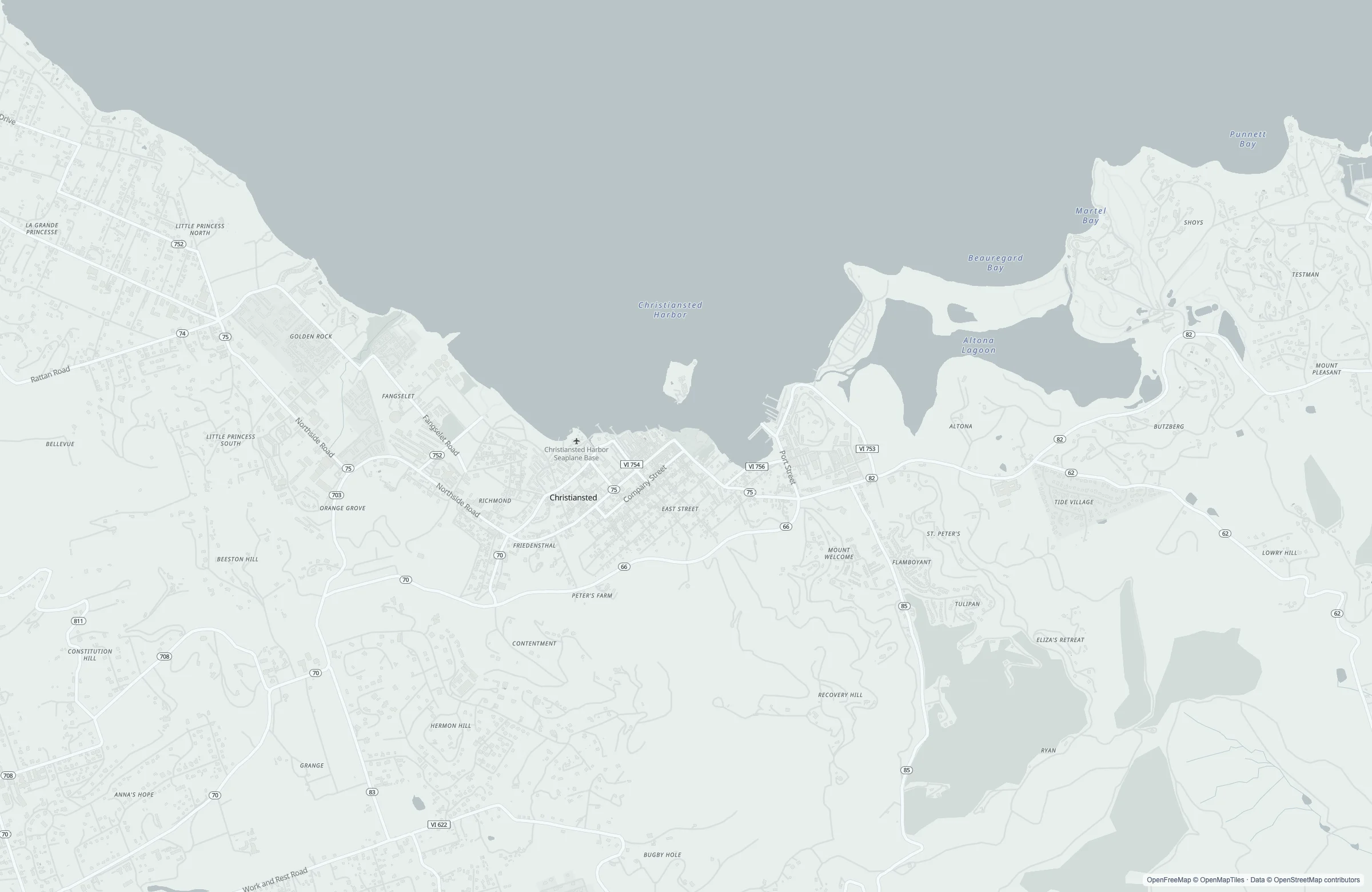 Street map of the St. Croix, US Virgin Islands port area