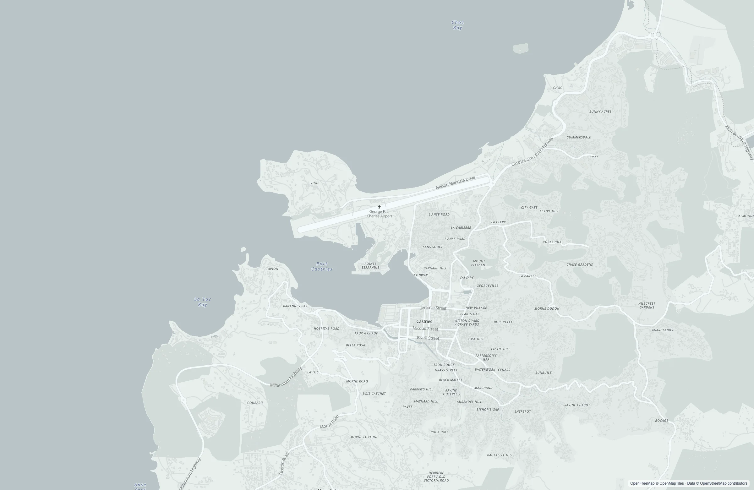 Street map of the Castries, St. Lucia port area