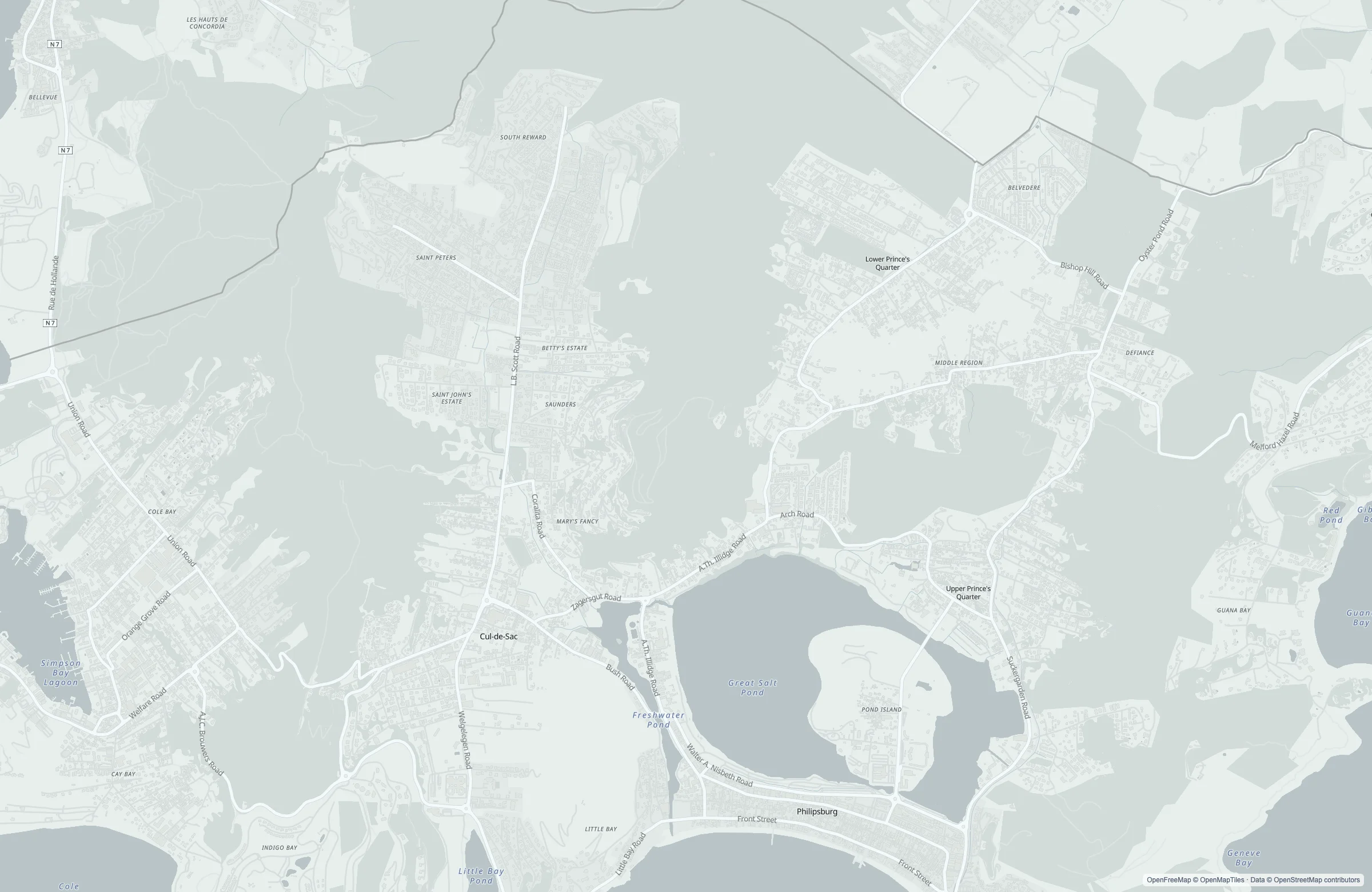 Street map of the St. Maarten, Sint Maarten / Saint-Martin port area