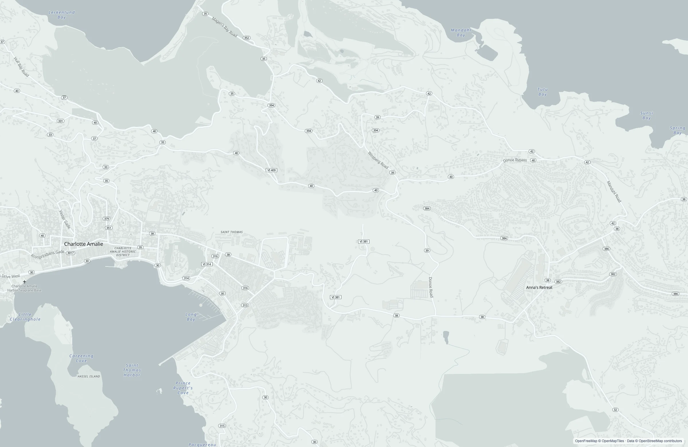 Street map of the St. Thomas, U.S. Virgin Islands port area