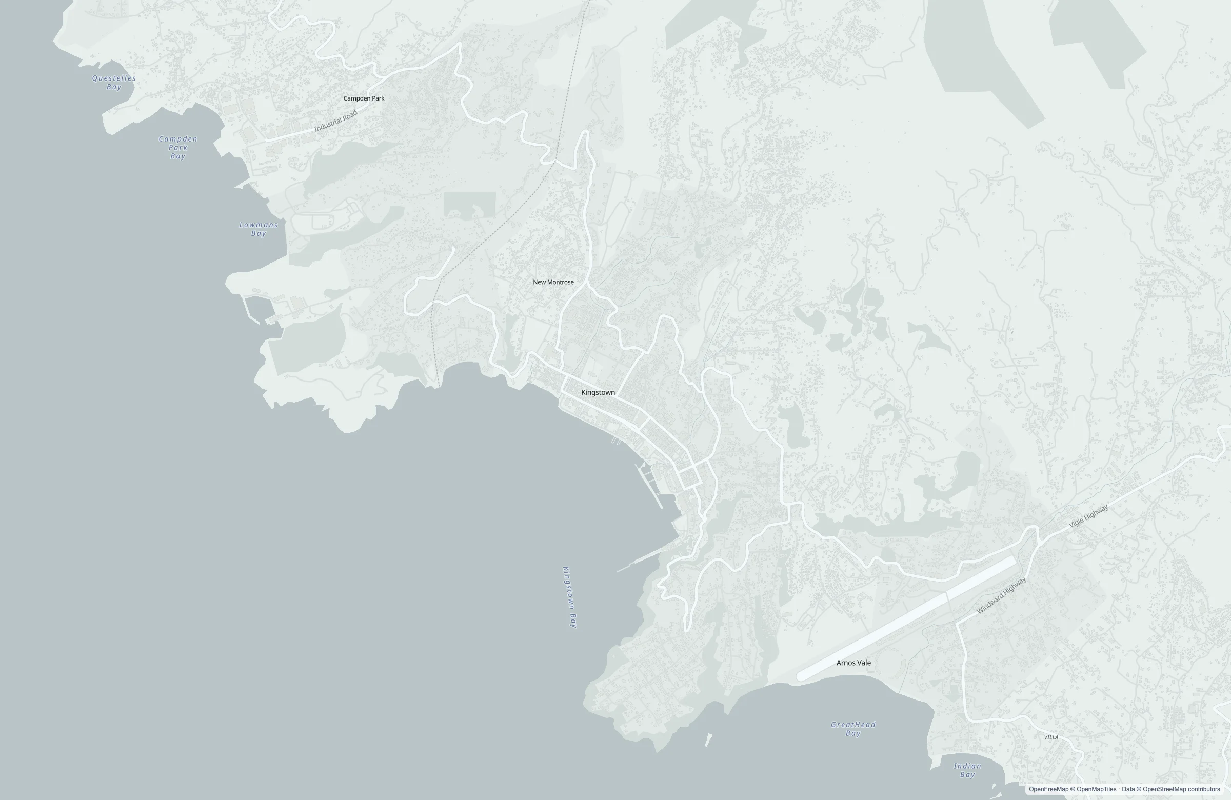Street map of the St. Vincent, St. Vincent & the Grenadines port area