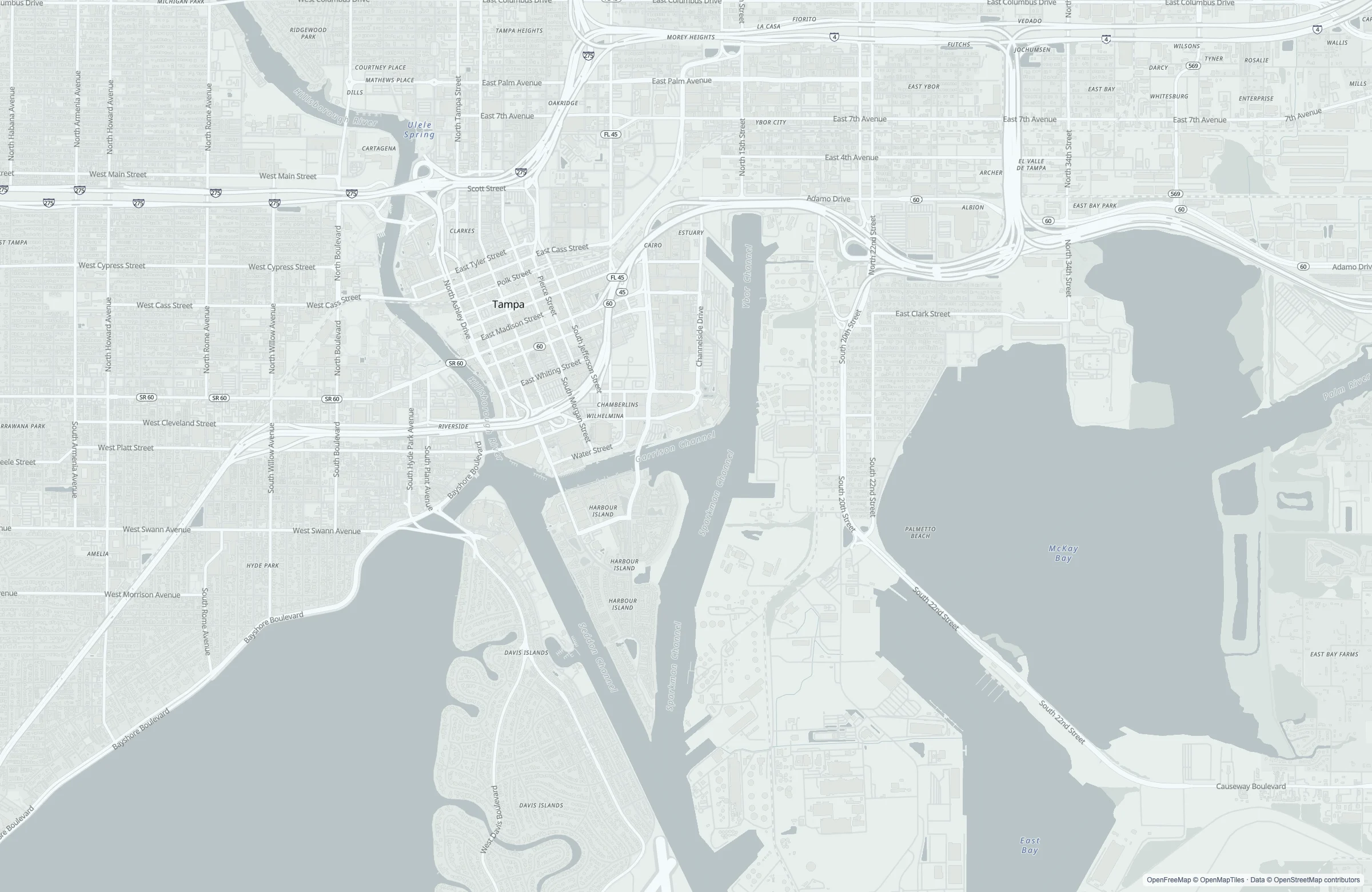 Street map of the Tampa, United States port area