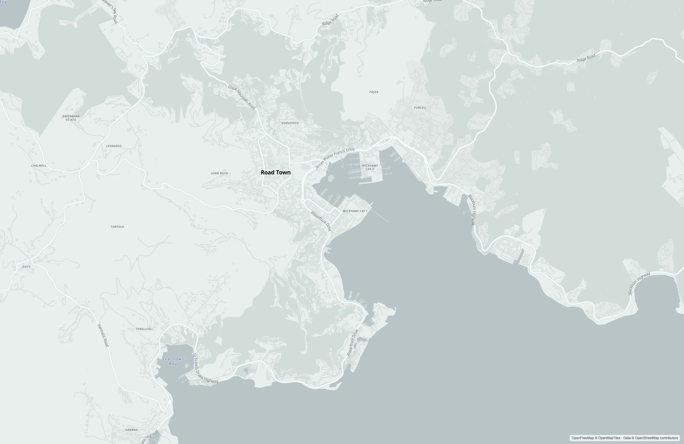 Street map of the Tortola, British Virgin Islands port area