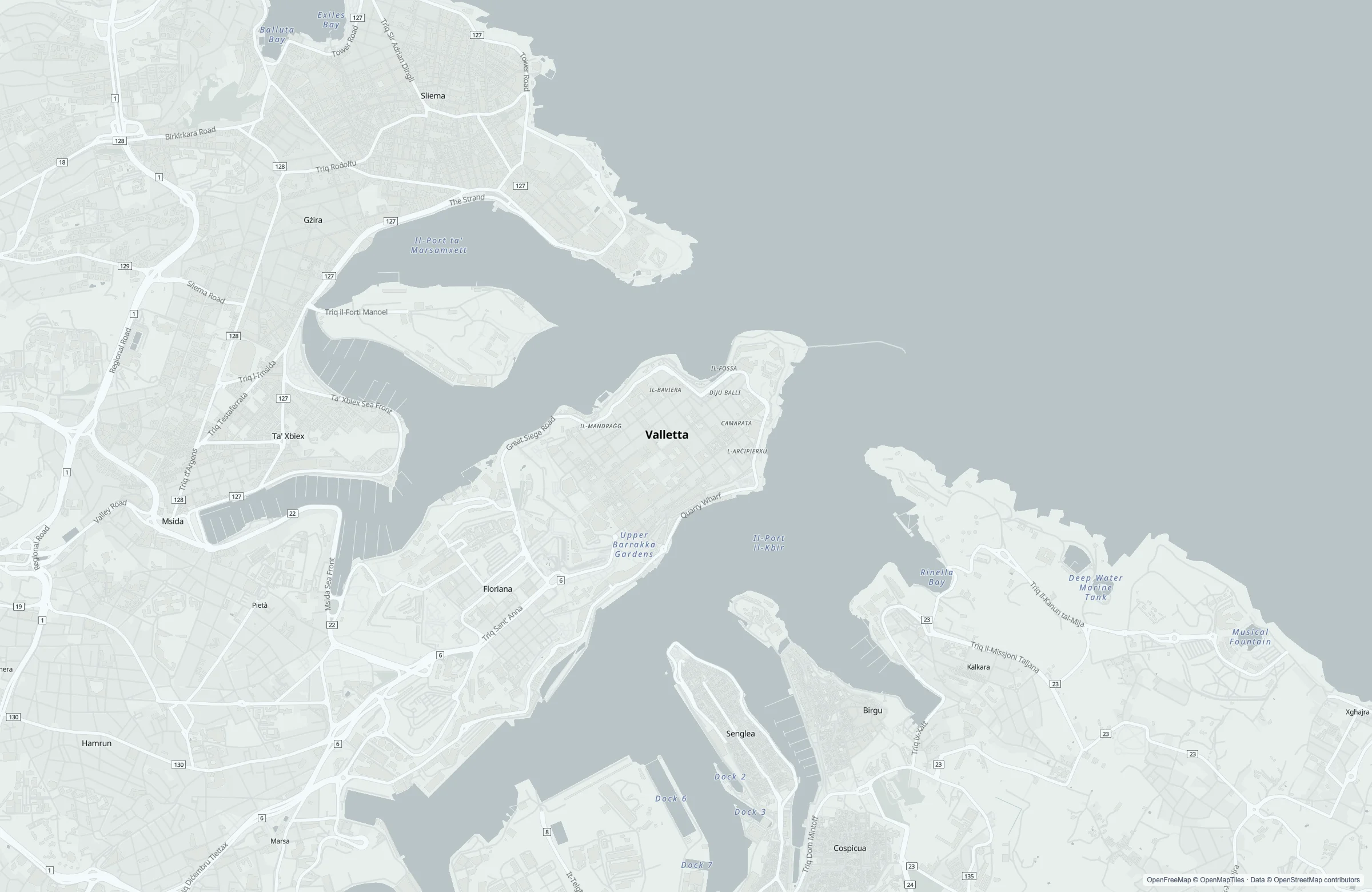 Street map of the Valletta, Malta port area