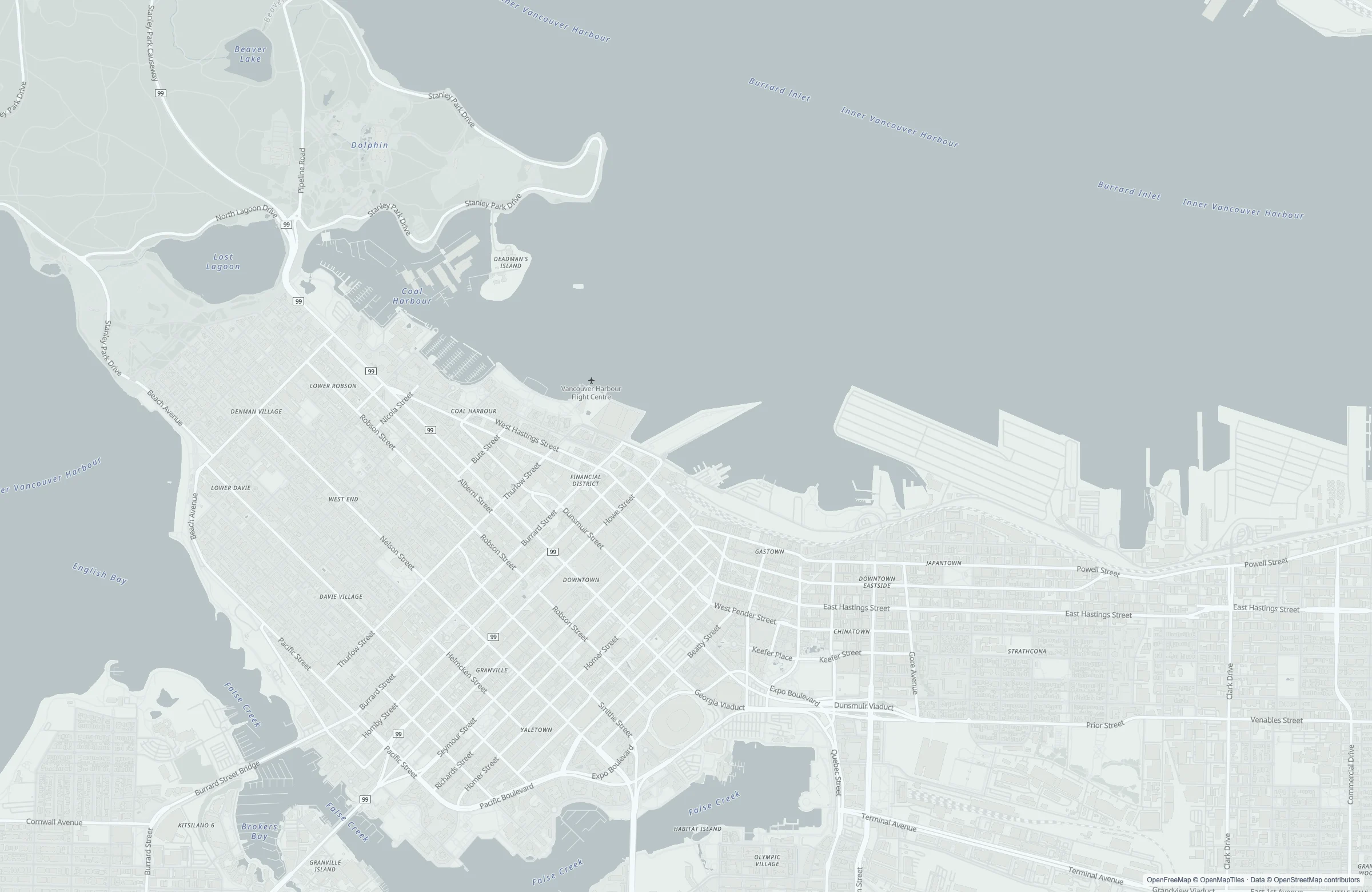 Street map of the Vancouver, Canada port area